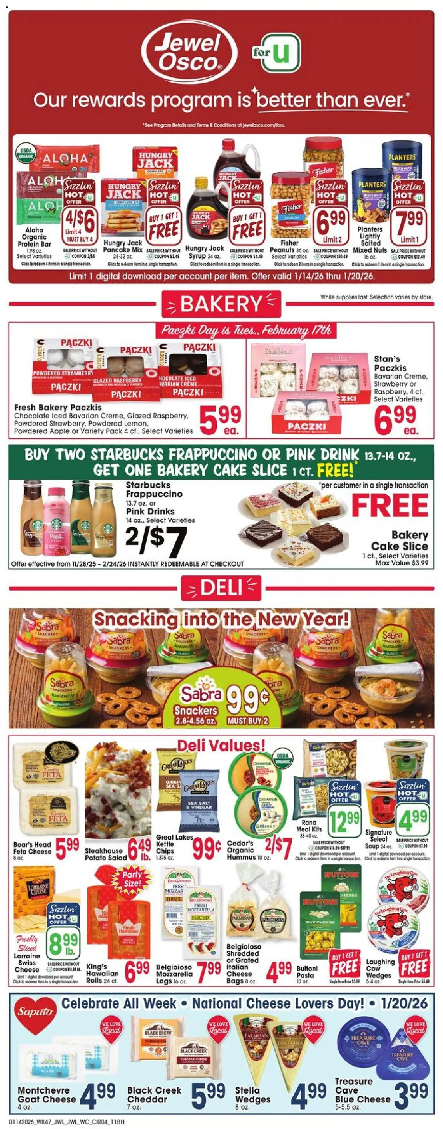 Jewel Osco Weekly Ad - valid from 14.01.2026 | Page: 4 | Products: Bakery, Nuts, Salad, Raspberry