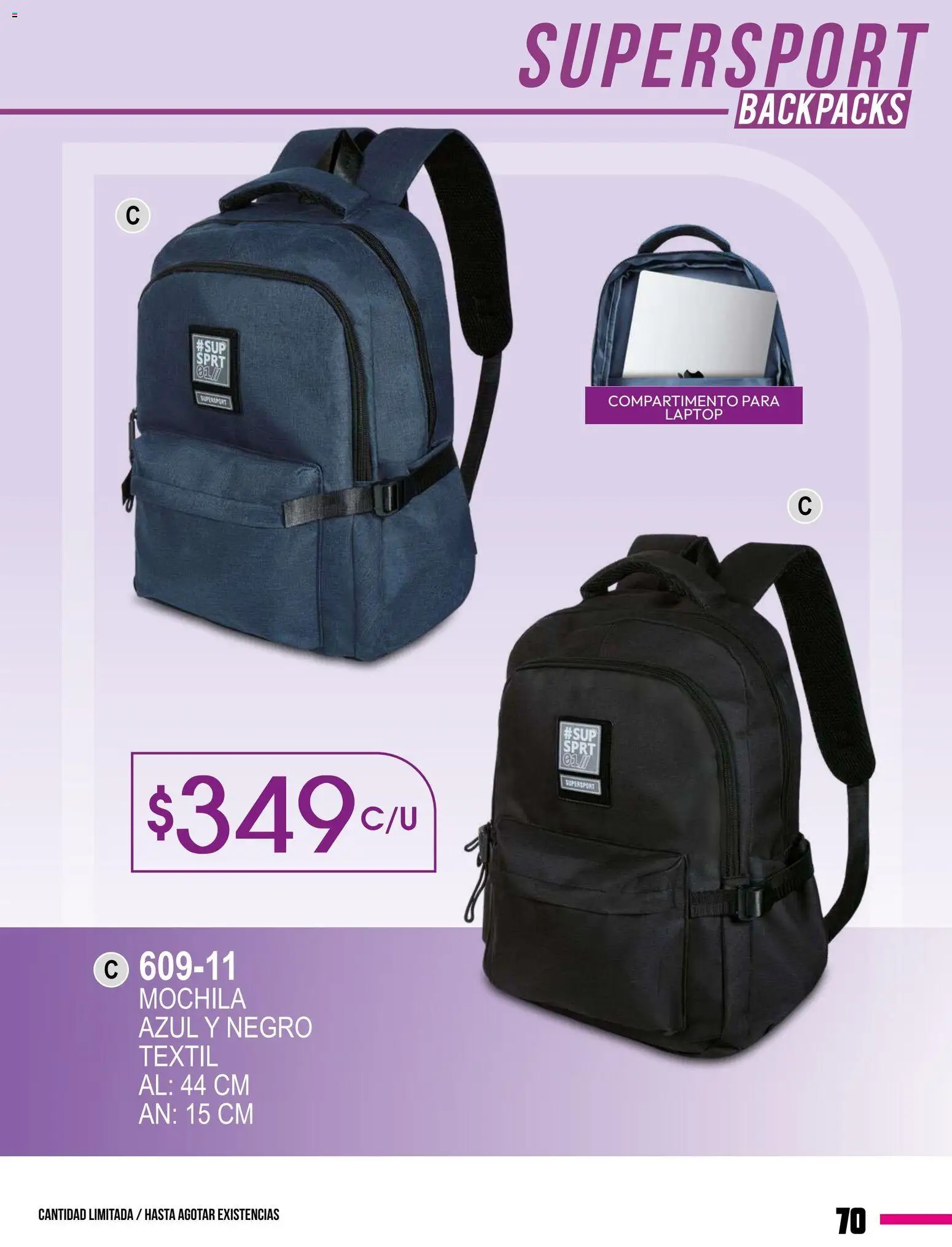 Nuevas ofertas de Cklass válidas en toda la República Mexicana desde el 08.01.2026. ¡Encuentra las mejores ofertas en Cklass catálogo Especial Supersport Caballero! | Página: 123 | Productos: Mochila