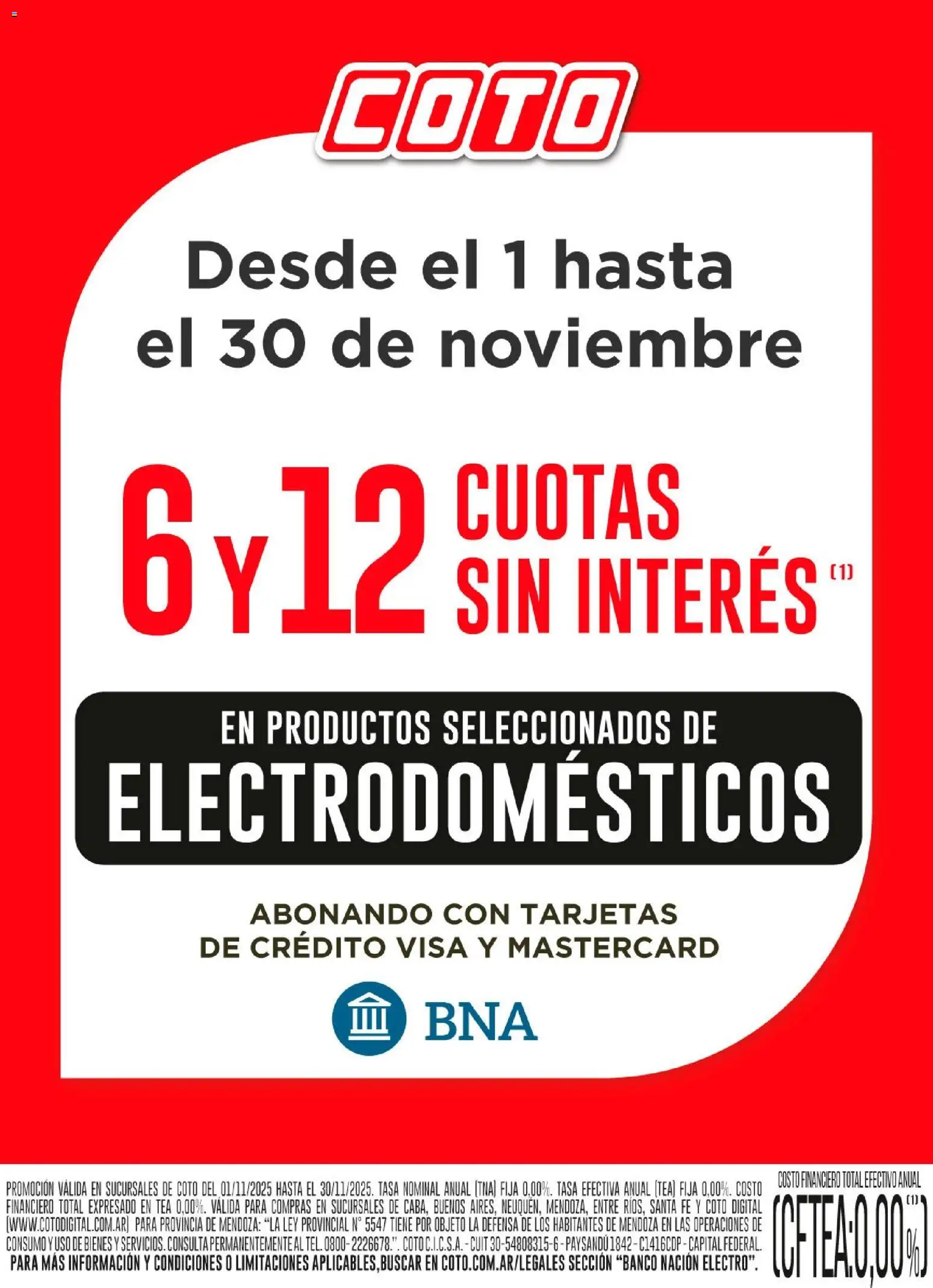Coto - BNA Electro NOVIEMBRE │ válido desde el 01.11.2025 | Página: 1 | Productos: Banco