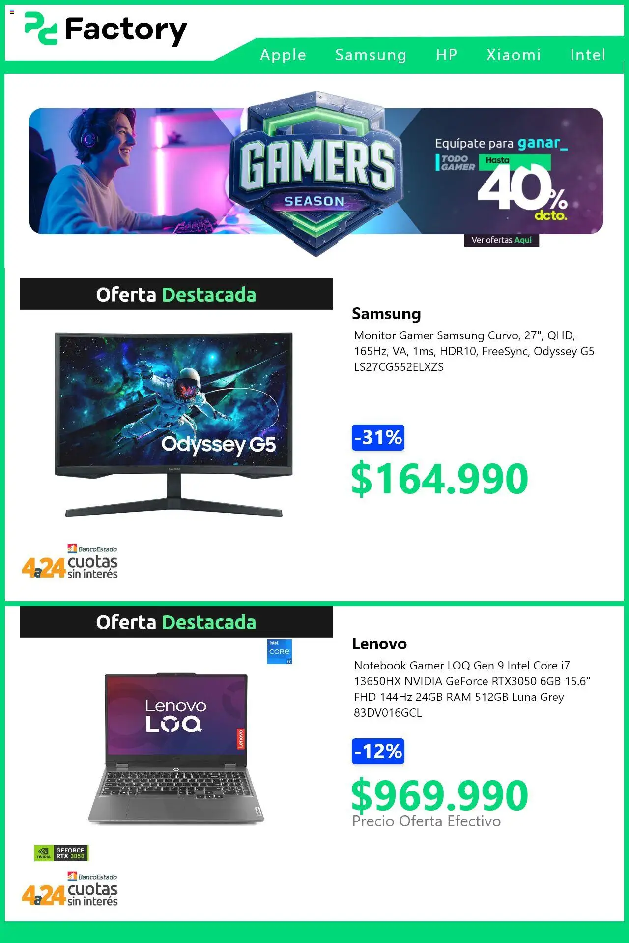 PC Factory ofertas  │ válido desde el 14.08.2025 | Página: 5 | Productos: Monitor, Notebook