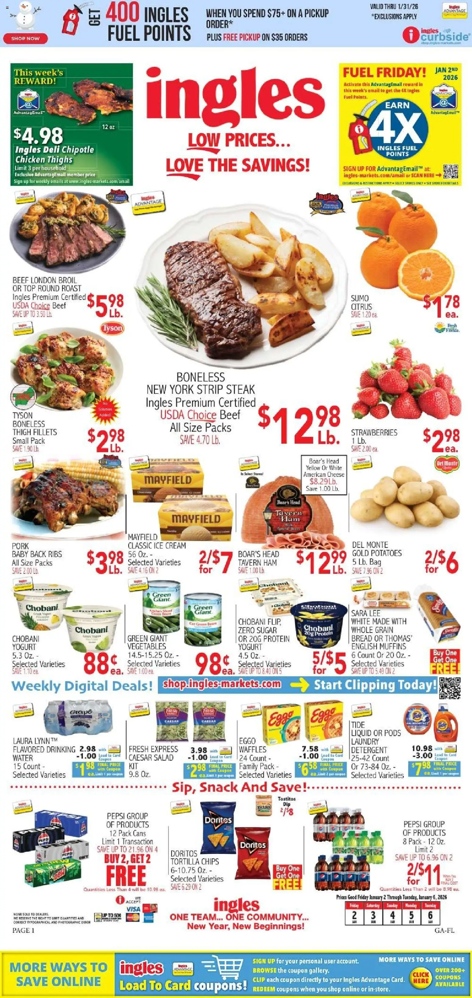 Ingles Weekly Ad - valid from 31.12.2025 | Page: 1 | Products: Ham, Pork, Cream, Bag