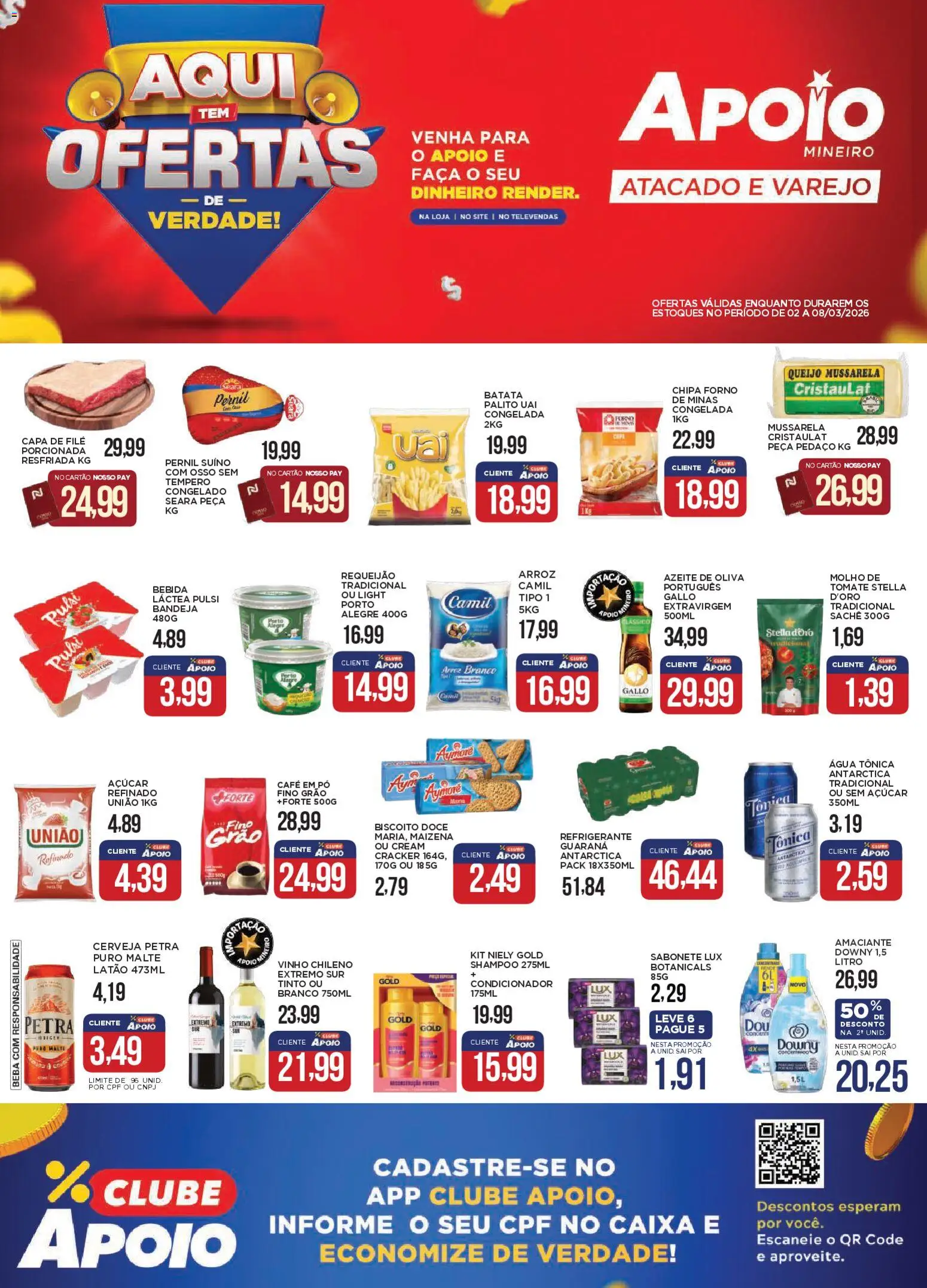 Apoio Mineiro Folheto - válido de 02.03.2026 | Página: 1 | Produtos: Faca, Bebida, Bandeja, Batata