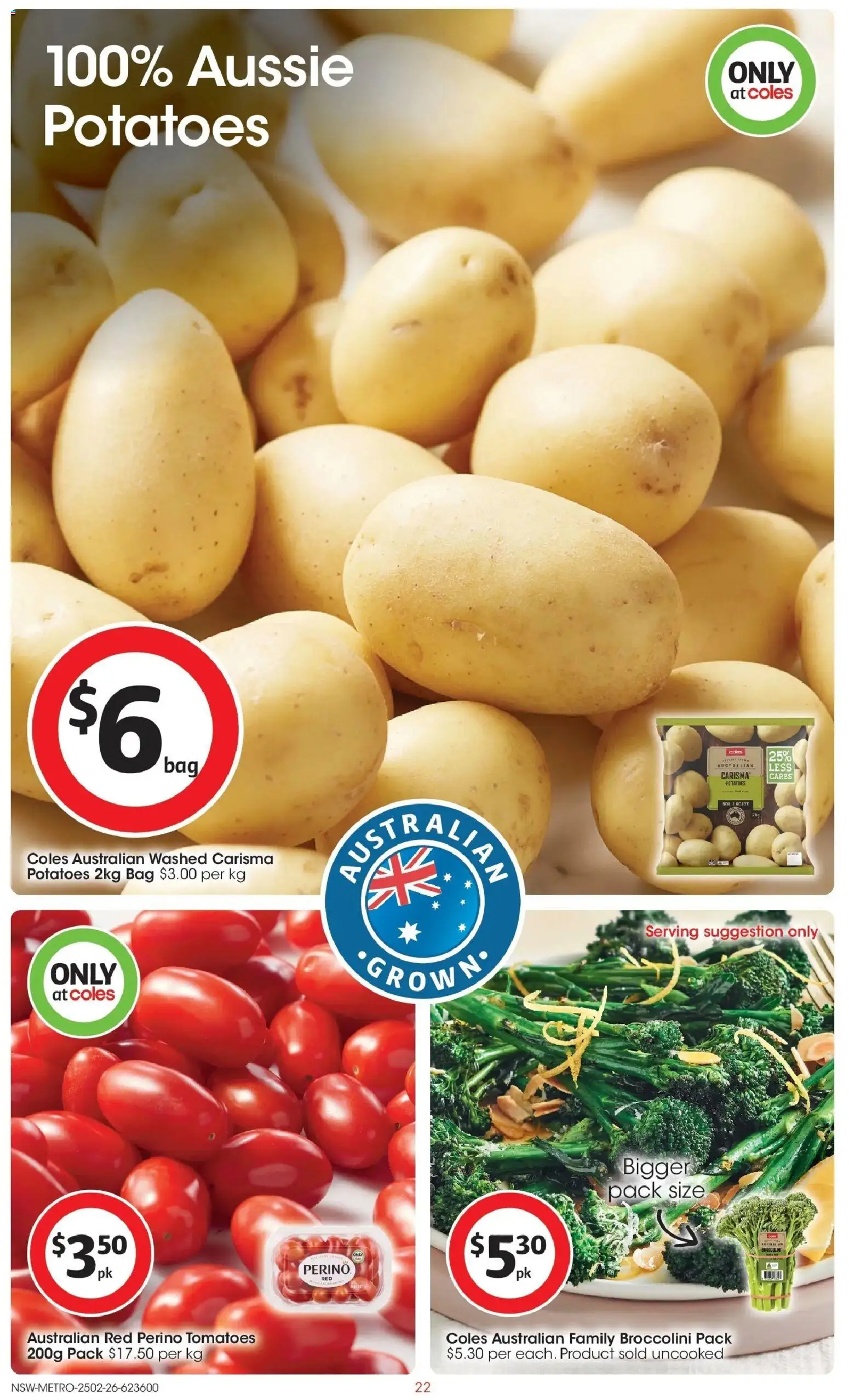 Coles catalogue - valid from 25.02.2026 | Page: 22 | Products: Tomatoes, Potatoes, Bag