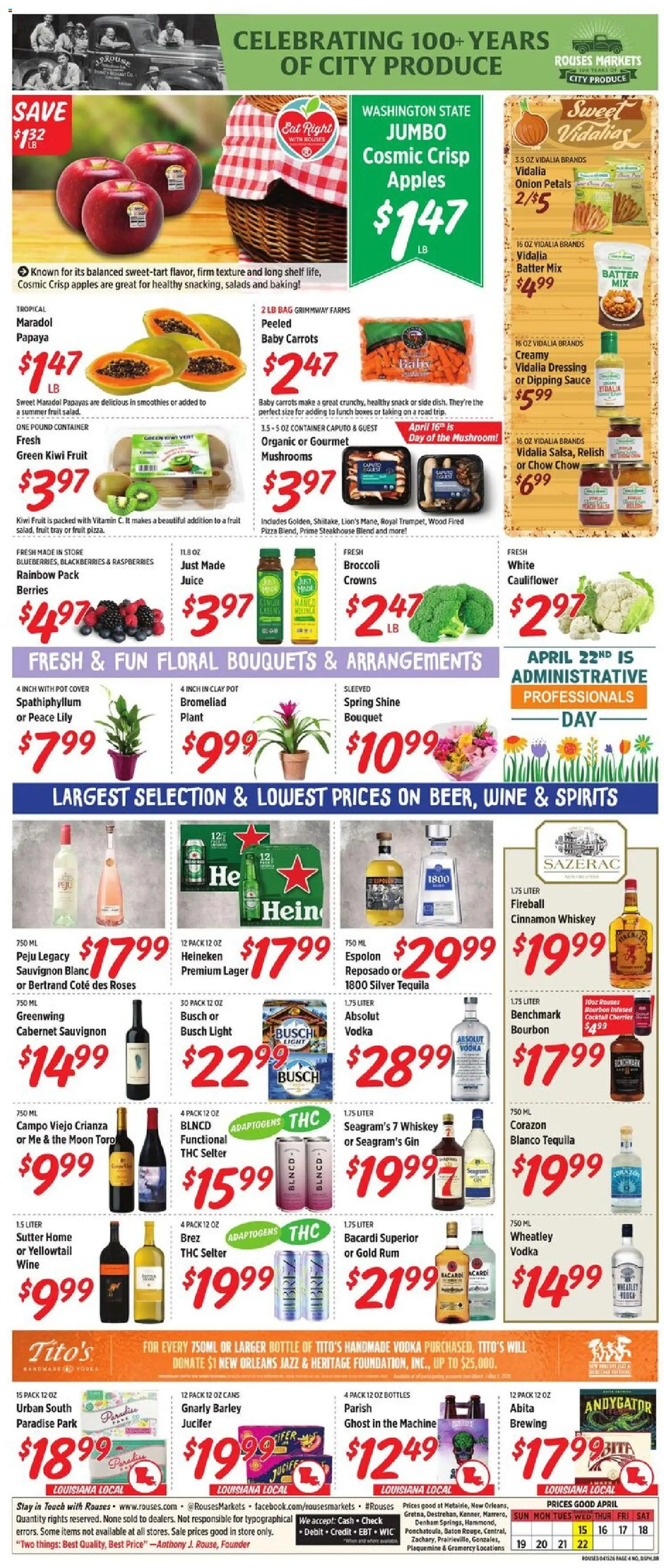 Rouses Weekly Ad - LA - valid from 15.04.2026 | Page: 8 | Products: Broccoli, Papayas, Kiwi, Onion