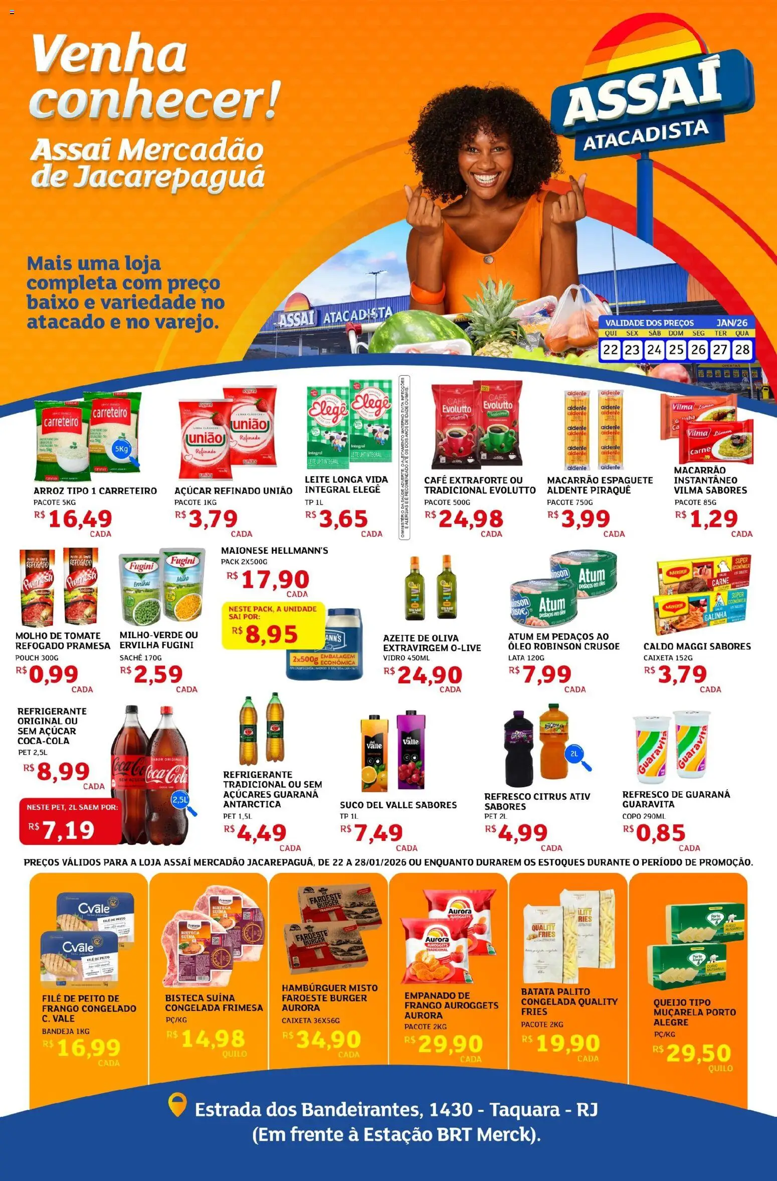 Assaí Atacadista Folheto - válido de 22.01.2026 | Página: 1 | Produtos: Leite, Macarrão, Frango, Mussarela
