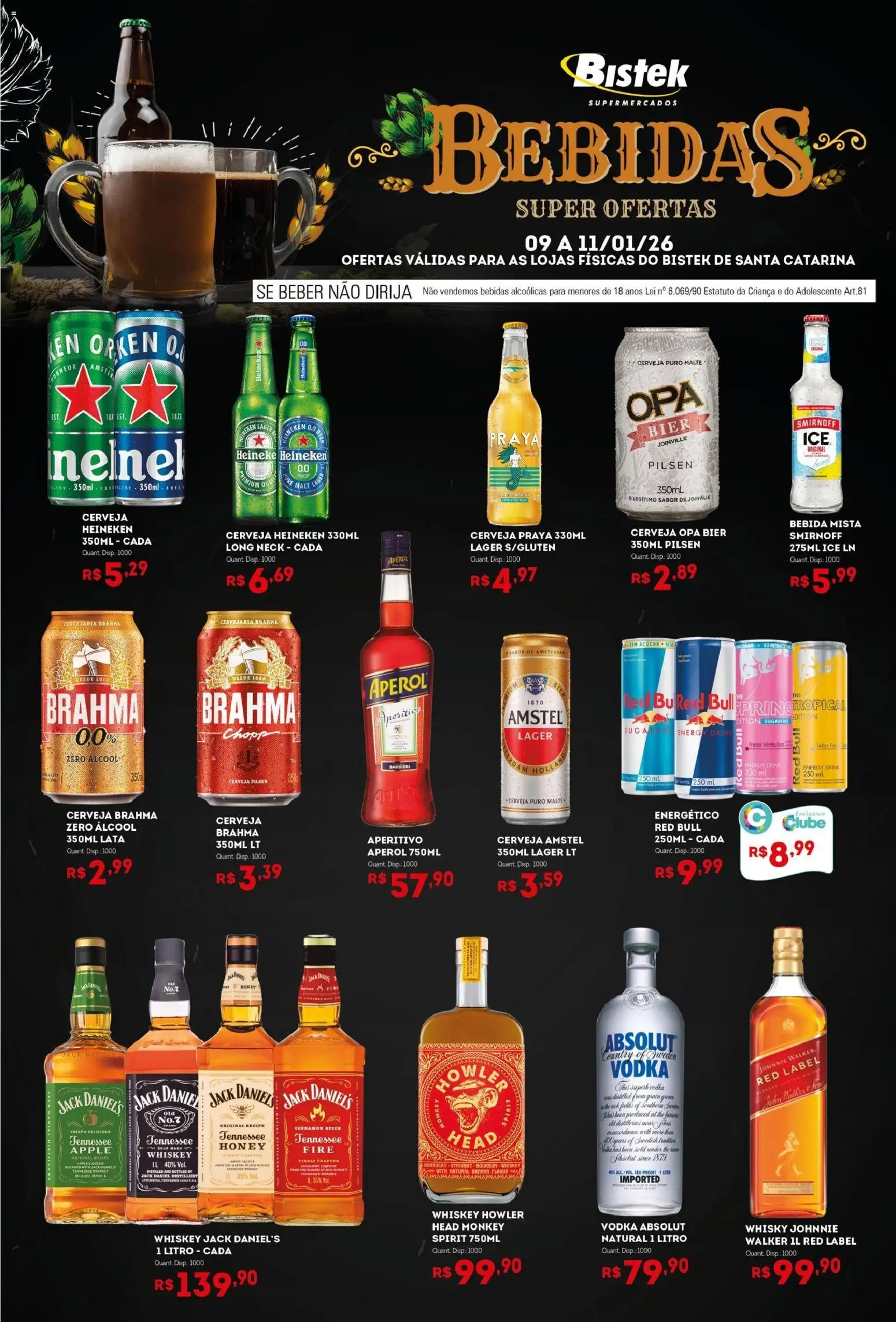 Bistek Supermercados Folheto - válido de 09.01.2026 | Página: 1 | Produtos: Whisky, Cerveja, Heineken, Bebida