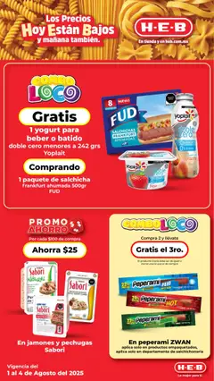 Nuevas ofertas de H-E-B válidas en toda la República Mexicana desde el 01.08.2025. ¡Encuentra las mejores ofertas en H-E-B - Folleto! | Página: 4 | Productos: Durazno, Salchicha, Jamón, Salami