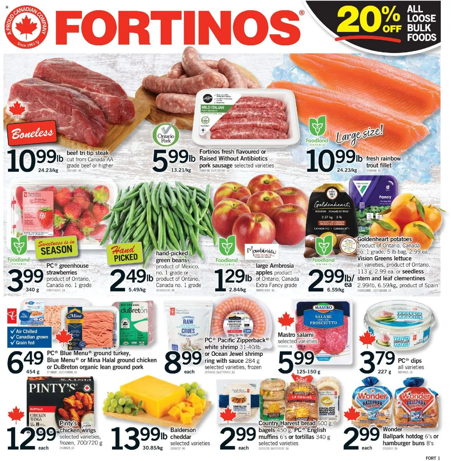 Fortinos flyer valid from 23.04.2026 | Page: 1 | Products: Beef, Chicken wings, Potatoes, Apples