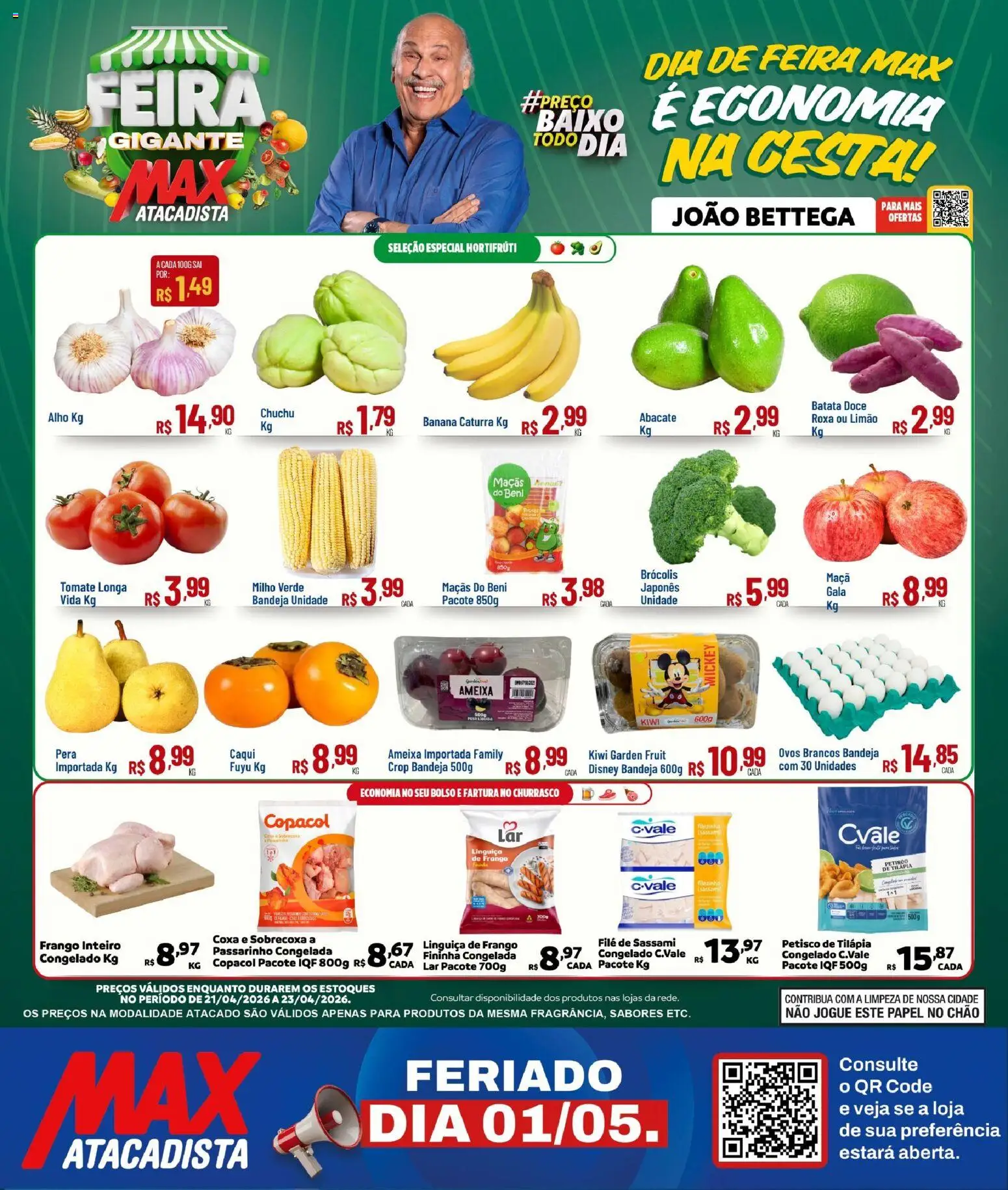 Max Atacadista Folheto - válido de 21.04.2026 | Página: 1 | Produtos: Maçãs, Kiwi, Brócolis, Frango