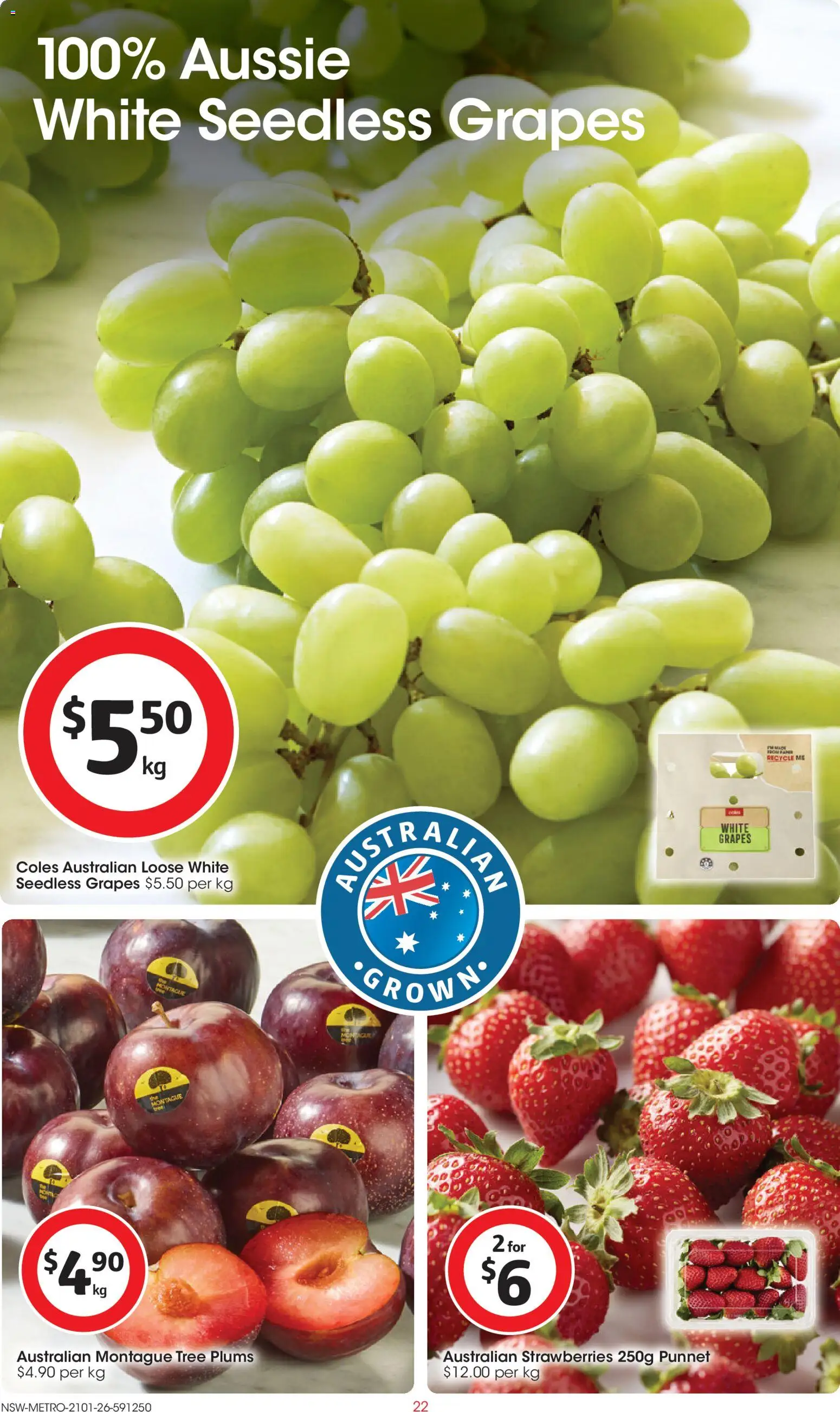 Coles catalogue - valid from 21.01.2026 | Page: 22 | Products: Strawberries, Grapes, Plums