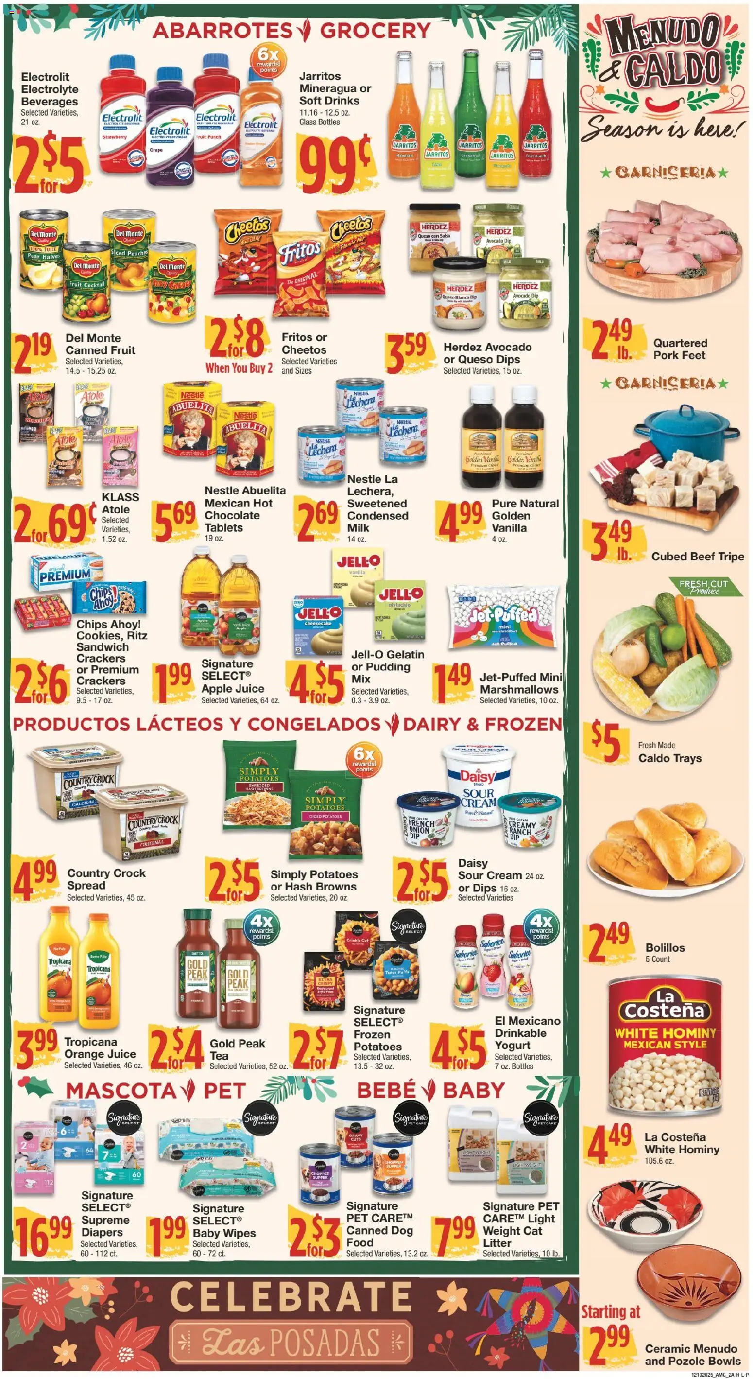 United Supermarkets Ad - valid from 09.12.2025 | Page: 2 | Products: Peaches, Pork, Tea, Potatoes