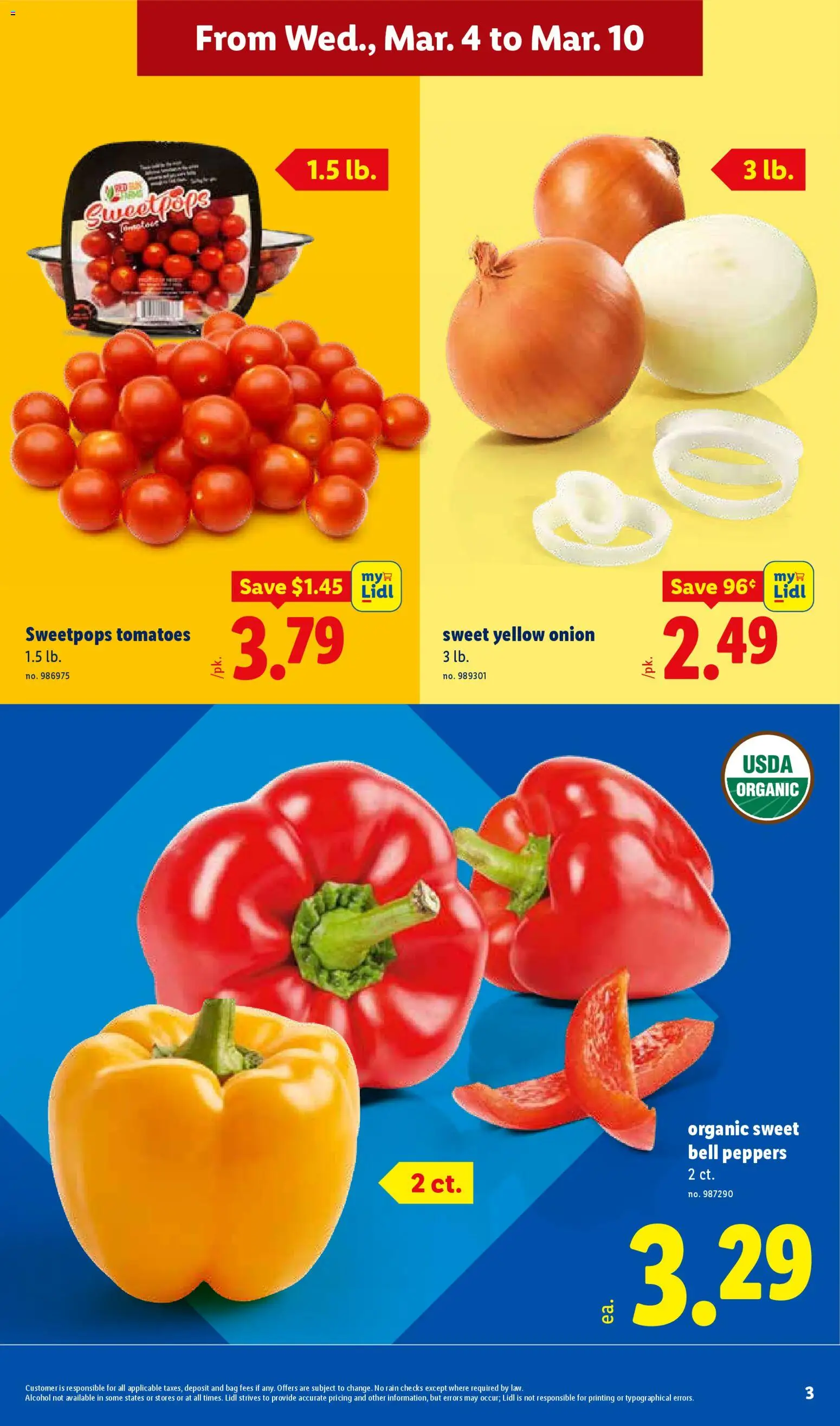Lidl Weekly Ad - valid from 04.03.2026 | Page: 3 | Products: Peppers, Tomatoes, Onion, Bag