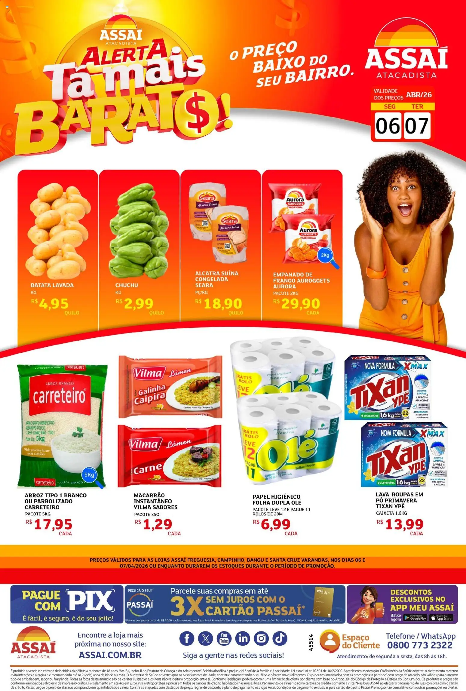 Assaí Atacadista Folheto - válido de 06.04.2026 | Página: 1 | Produtos: Alcatra, Carne, Frango, Papel higiênico