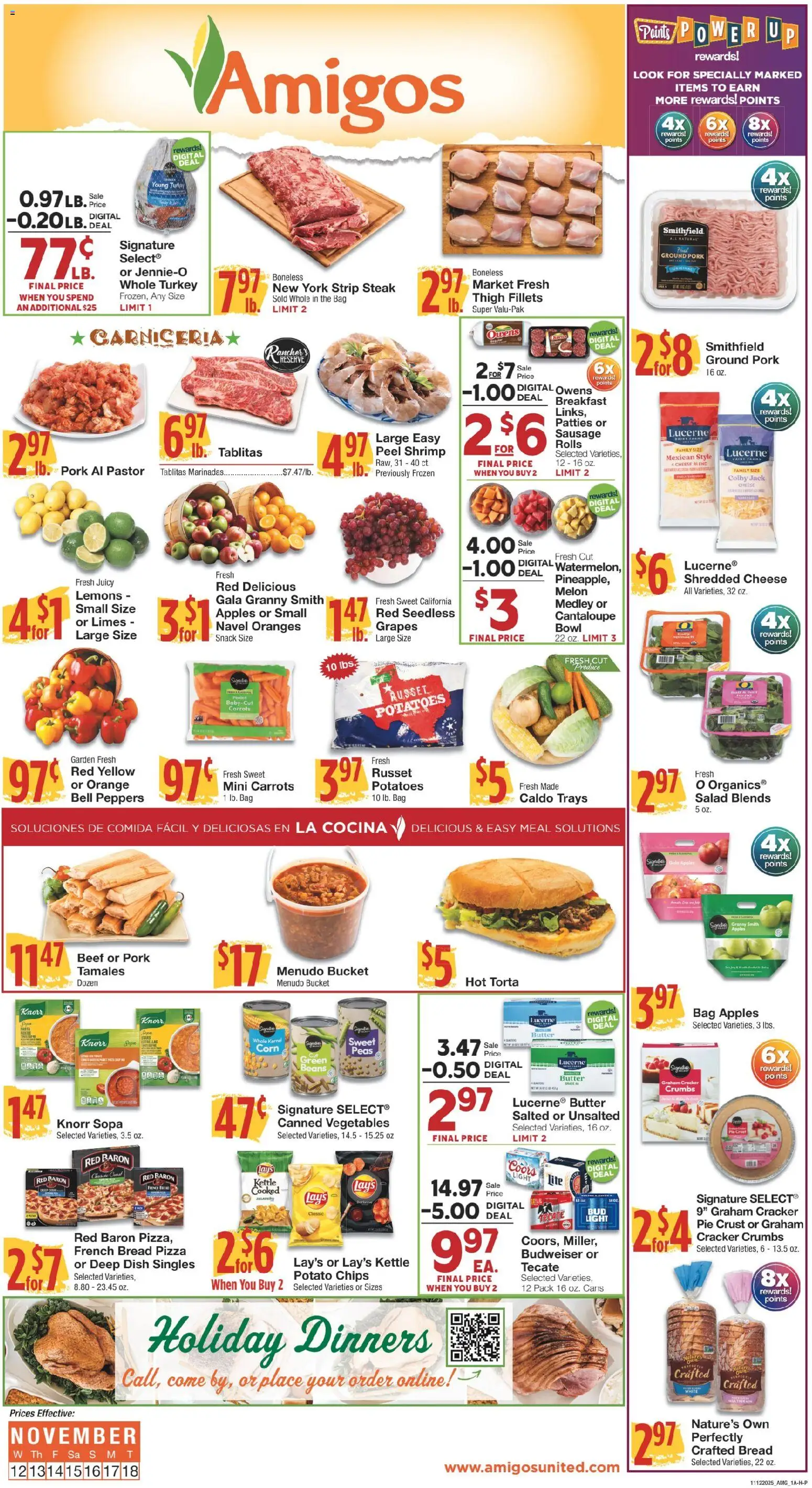 United Supermarkets Ad - valid from 11.11.2025 | Page: 1 | Products: Cheese, Bread, Pasta, Sausage