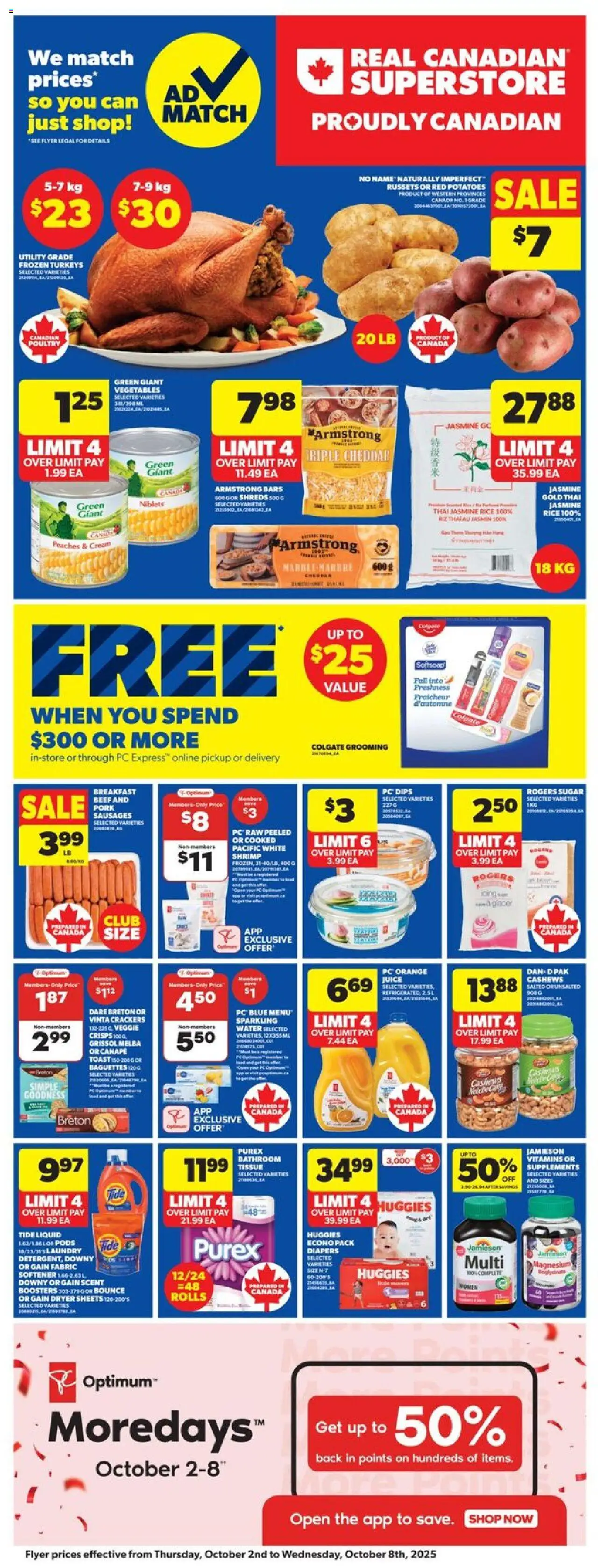 Real Canadian Superstore flyer valid from 02.10.2025 | Page: 2 | Products: Beef, Cream, Juice, Pork