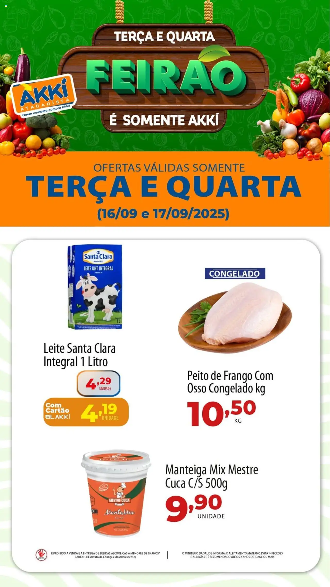 Akki Atacadista Folheto - válido de 16.09.2025 | Página: 1 | Produtos: Leite, Manteiga, Frango, Peito de frango