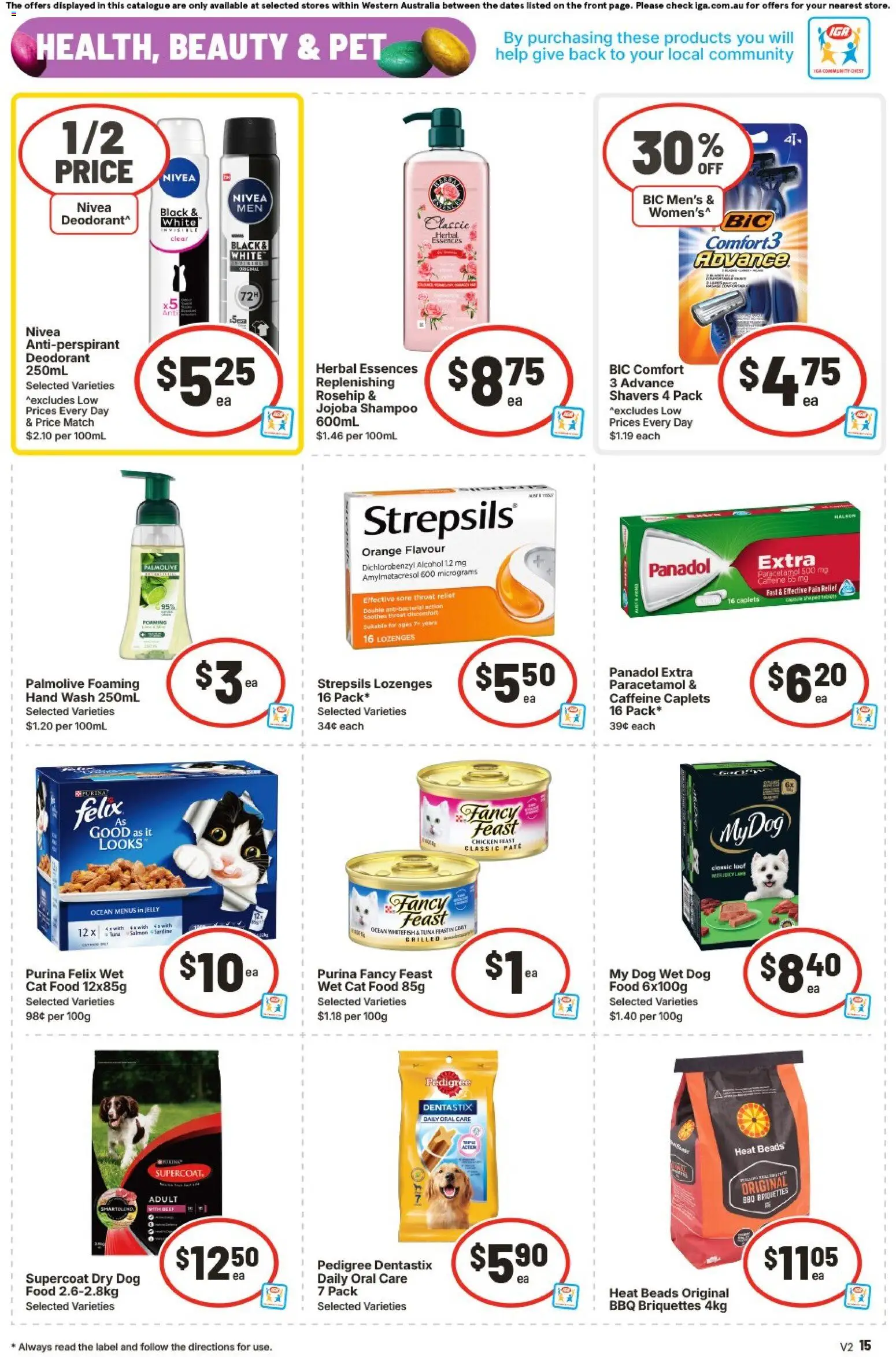 IGA catalogue - valid from 01.04.2026 | Page: 15 | Products: Shampoo, Deodorant, Dog food, Salmon