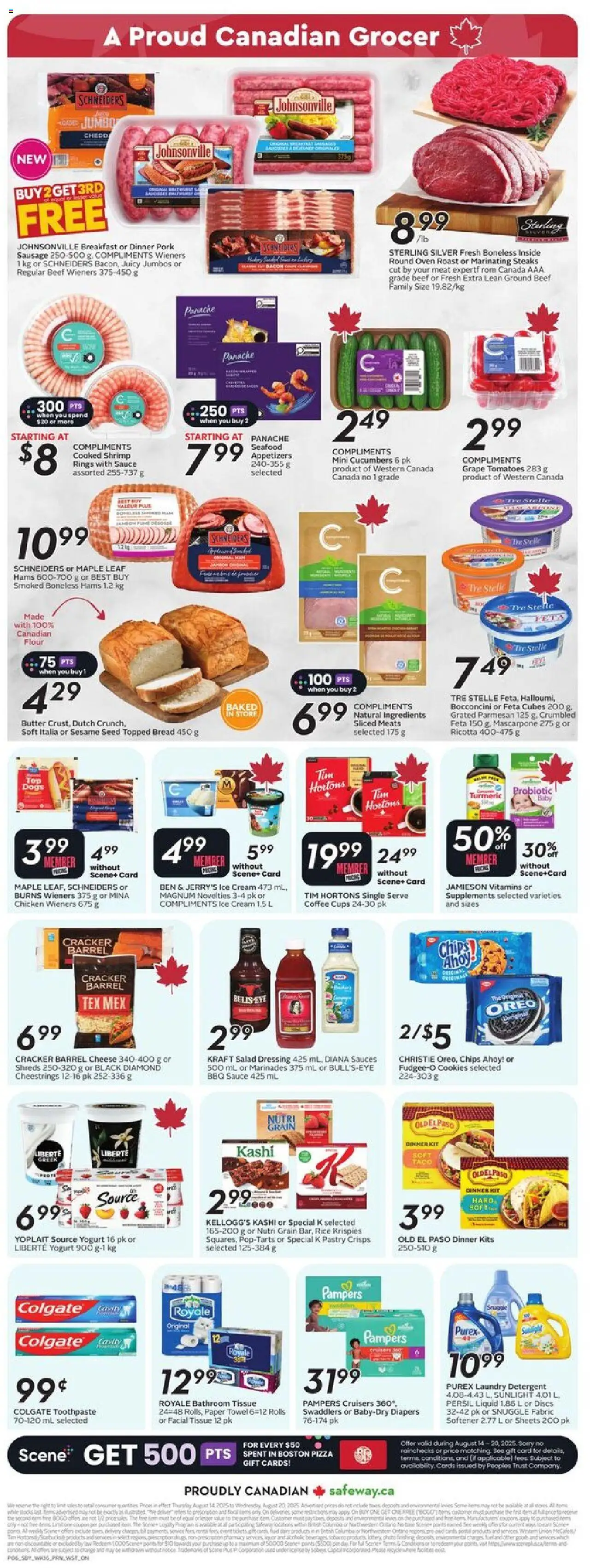 Safeway flyer valid from 14.08.2025 | Page: 4 | Products: Cream, Oven, Pizza, Tomatoes