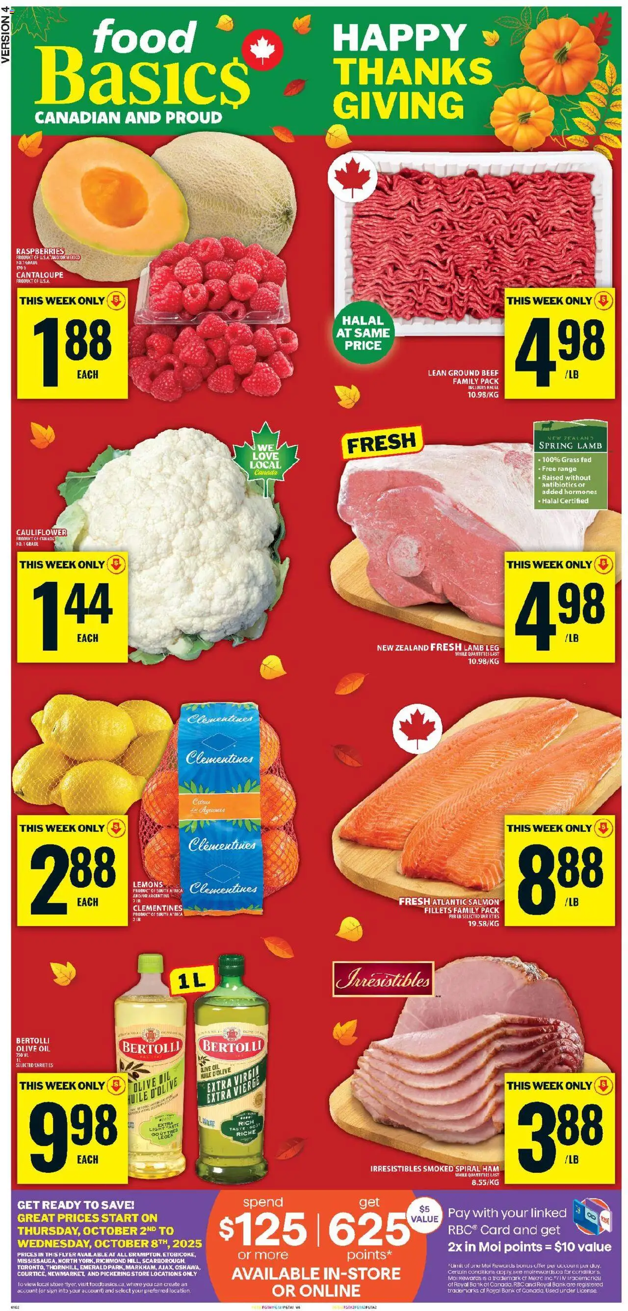 Food Basics flyer valid from 02.10.2025 | Page: 1 | Products: Beef, Oil, Ham