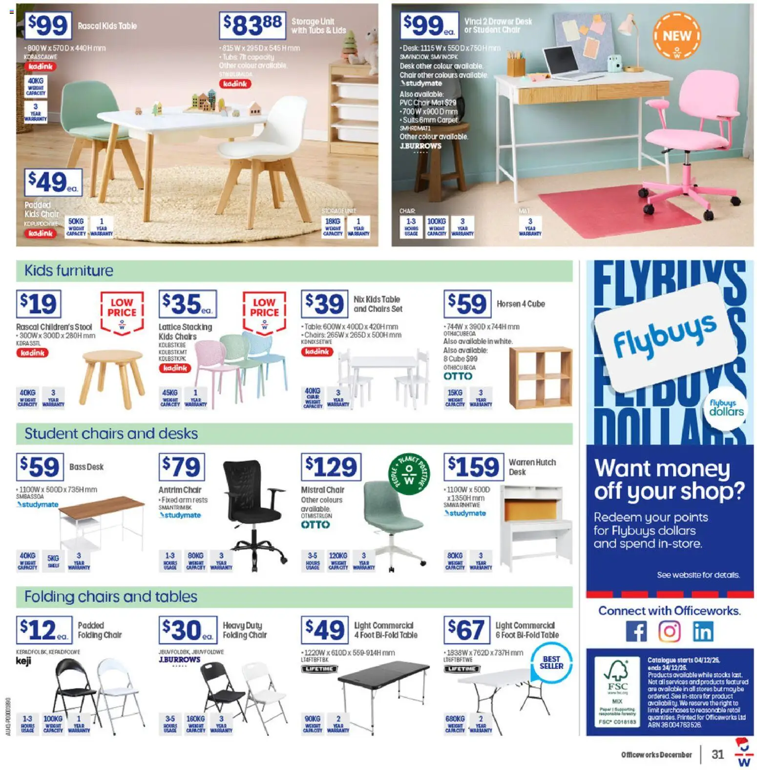 Officeworks catalogue - valid from 04.12.2025 | Page: 31 | Products: Table, Drawer, Carpet, Weight