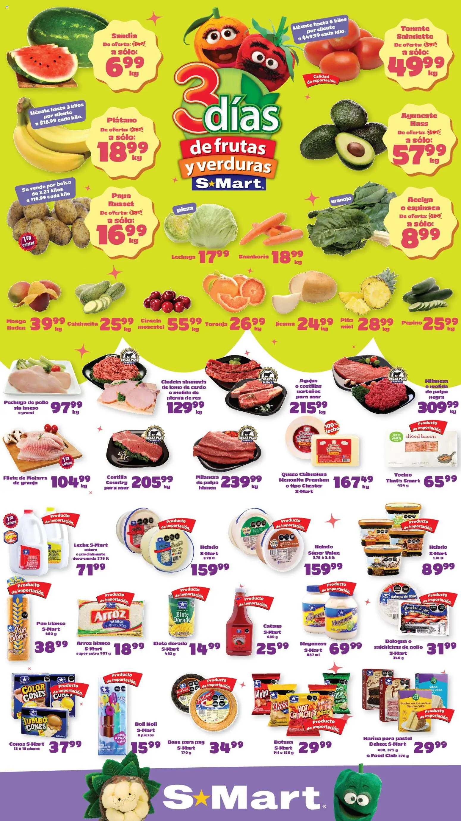 Nuevas ofertas de S-Mart válidas en toda la República Mexicana desde el 28.04.2026. ¡Encuentra las mejores ofertas en S-Mart folleto Monterrey! | Página: 1 | Productos: Pollo, Tocino, Bolsa, Zanahoria