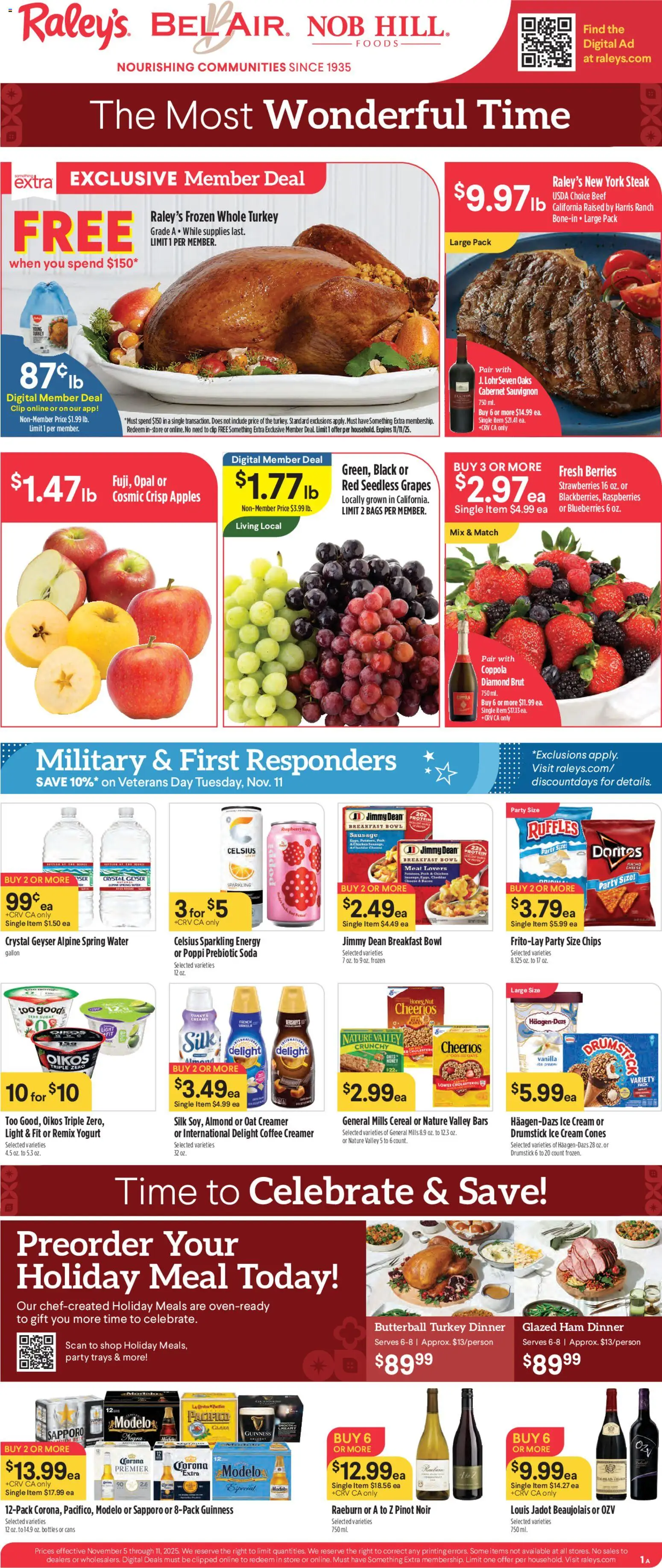 Raley's Weekly Ad - valid from 05.11.2025 | Page: 1 | Products: Clip, Cheese, Ham, Sausage
