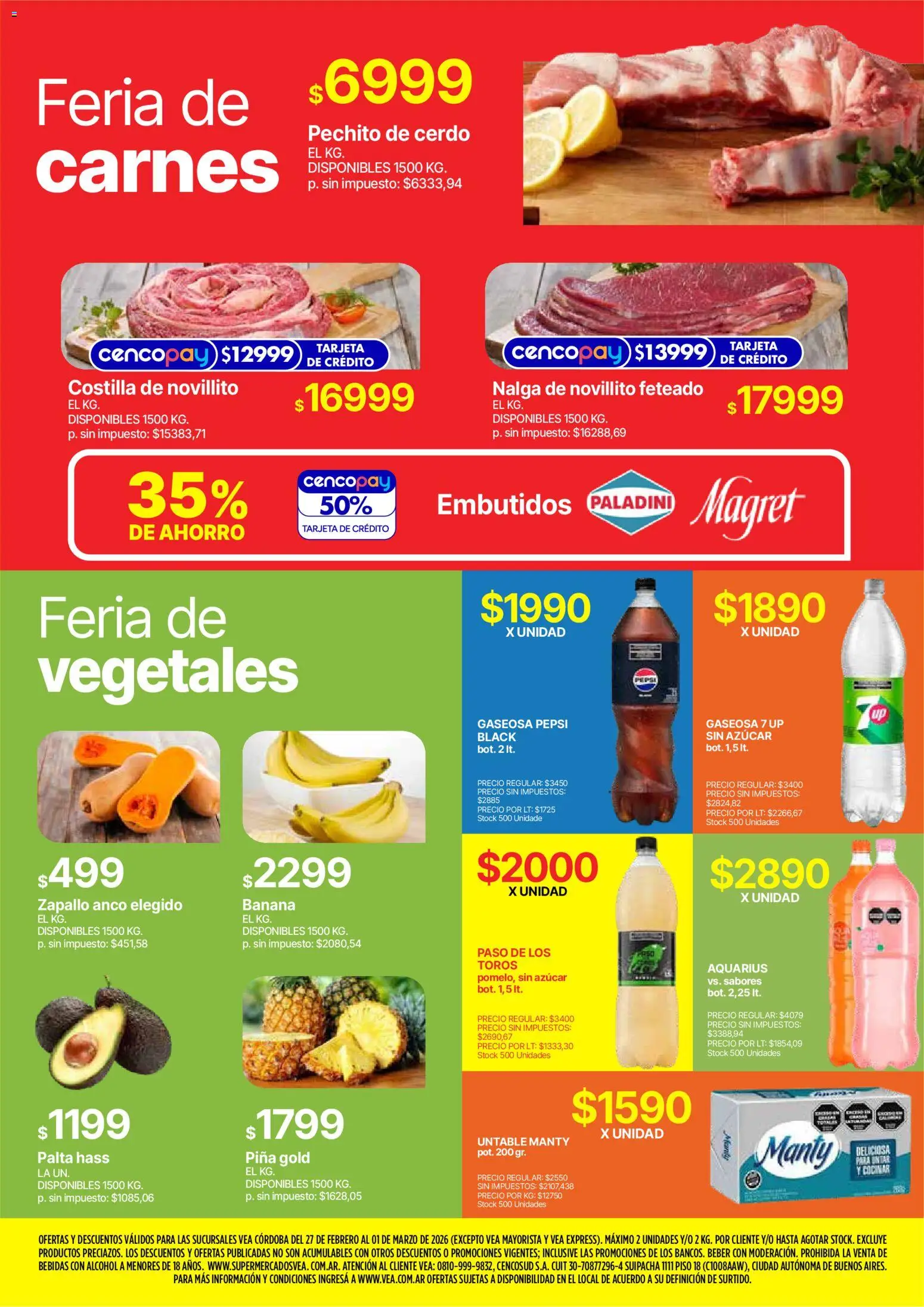 Vea - Ofertas fin de semana Córdoba │ válido desde el 27.02.2026 | Página: 3 | Productos: Zapallo, Gaseosa, Palta, Piña