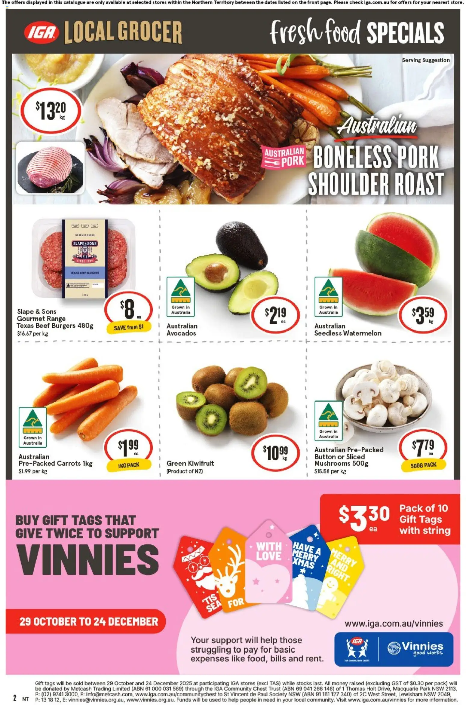 IGA catalogue - valid from 12.11.2025 | Page: 3 | Products: Pork, Kiwifruit, Carrots, Watermelon