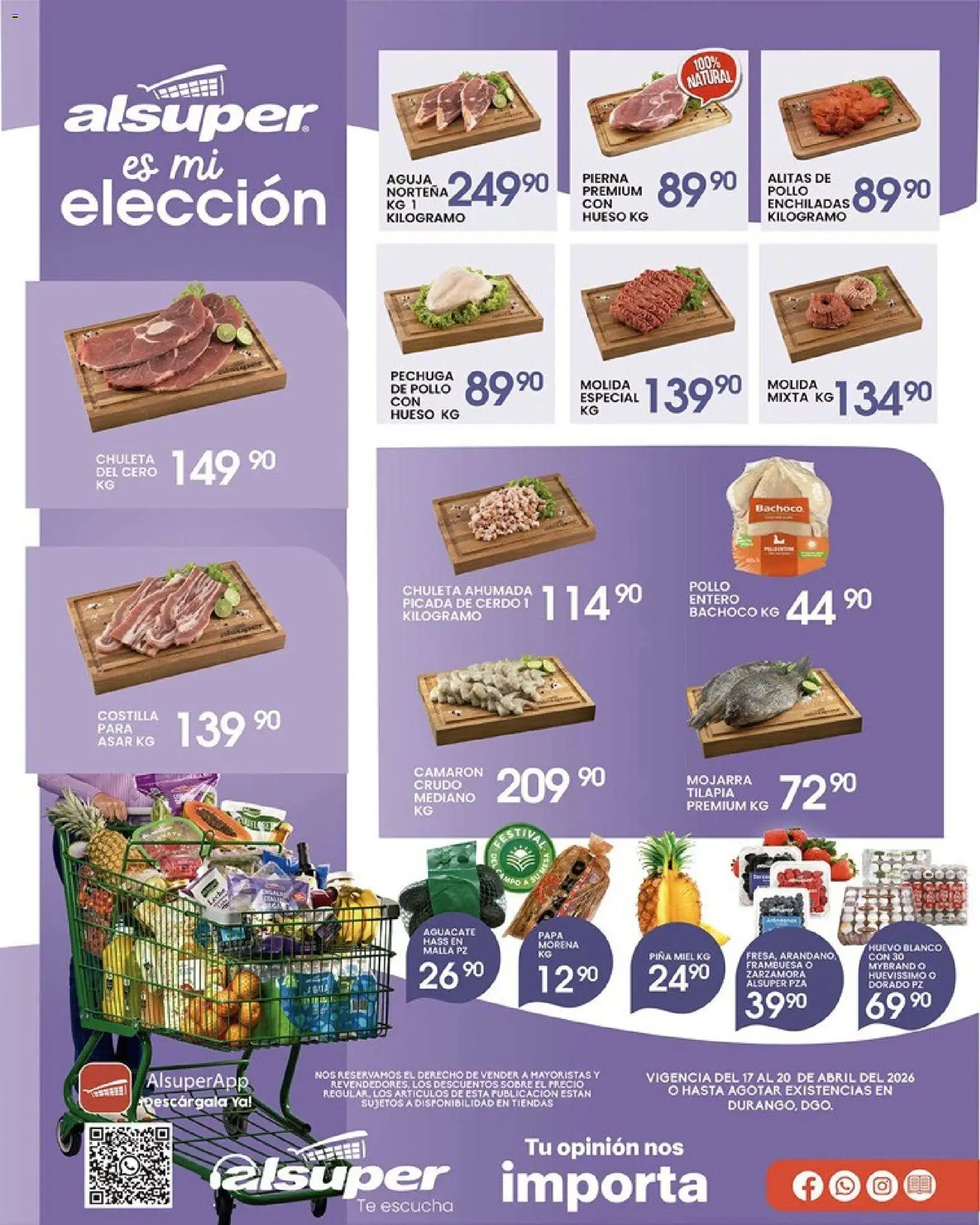 Nuevas ofertas de Alsuper válidas en toda la República Mexicana desde el 17.04.2026. ¡Encuentra las mejores ofertas en Alsuper folleto Durango! | Página: 1 | Productos: Papa, Aguacate, Cerdo, Malla