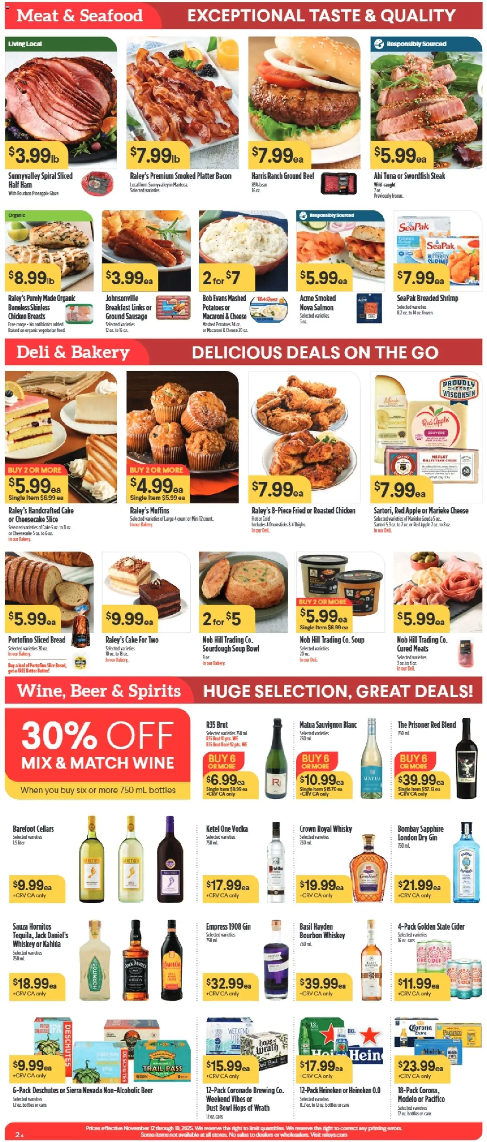 Raley's Weekly Ad - valid from 01.11.2025 | Page: 2 | Products: Cheese, Beer, Gin, Vodka