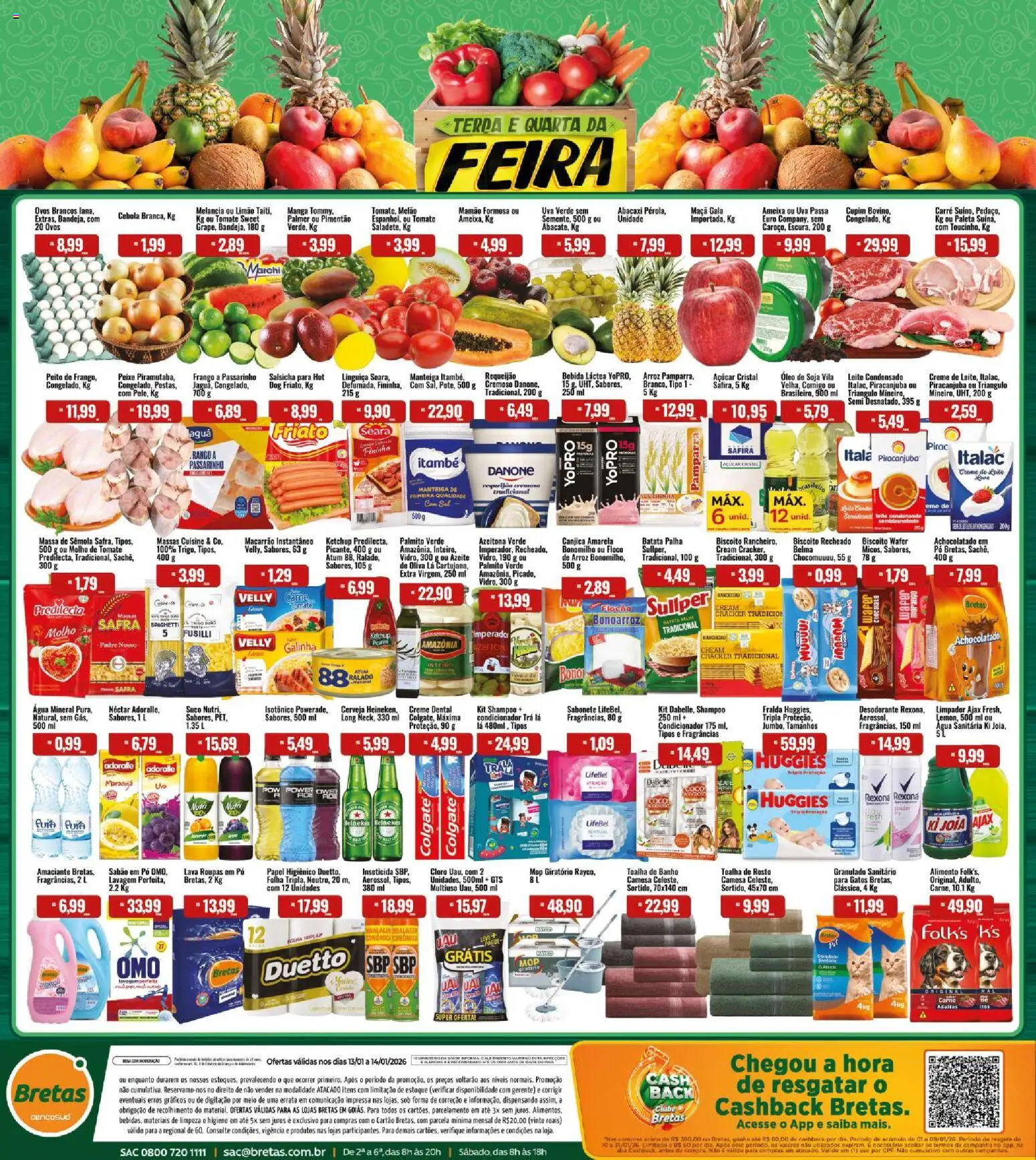 Bretas Folheto - válido de 13.01.2026 | Página: 1 | Produtos: Melancia, Leite, Macarrão, Biscoito recheado