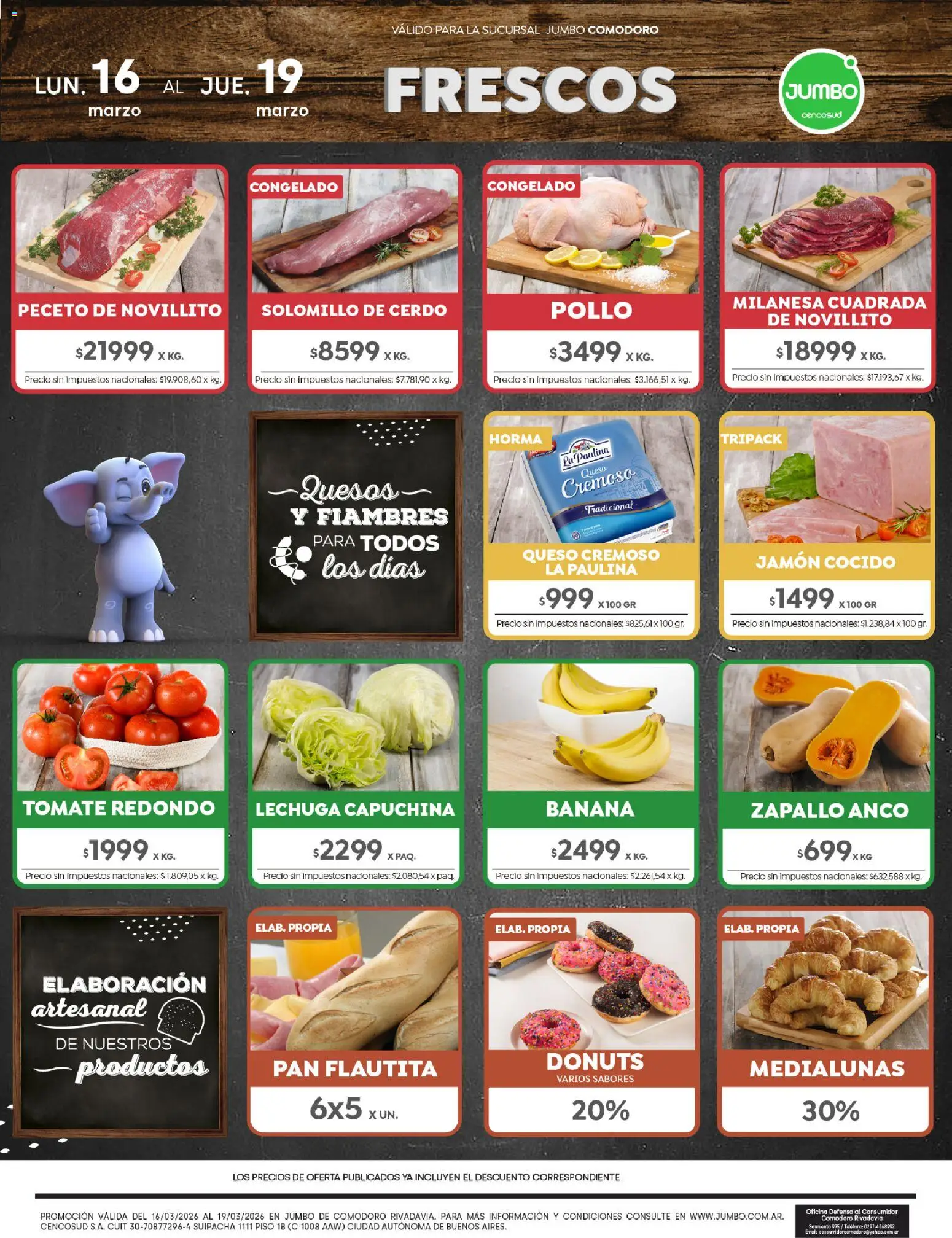 Jumbo - Ofertas | Comodoro │ válido desde el 16.03.2026 | Página: 1 | Productos: Pollo, Banana, Milanesa, Jamón cocido
