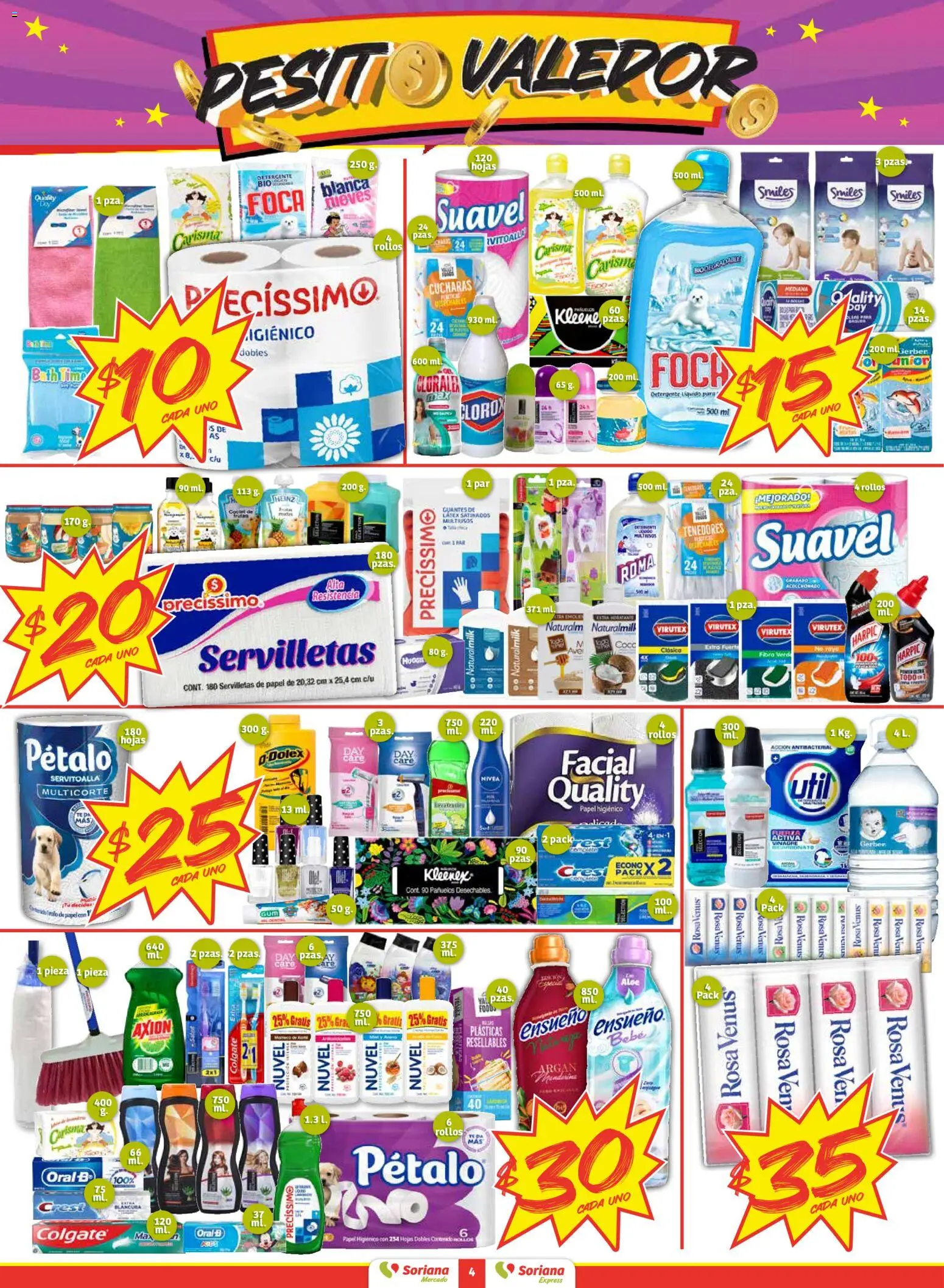 Nuevas ofertas de Soriana válidas en toda la República Mexicana desde el 18.11.2025. ¡Encuentra las mejores ofertas en Soriana - Pesito Valedor Mercado: Chih, Coah, Dur, NL, SLP, Tamps, Zac! | Página: 4 | Productos: Detergente, Papel higiénico, Té, Servilletas