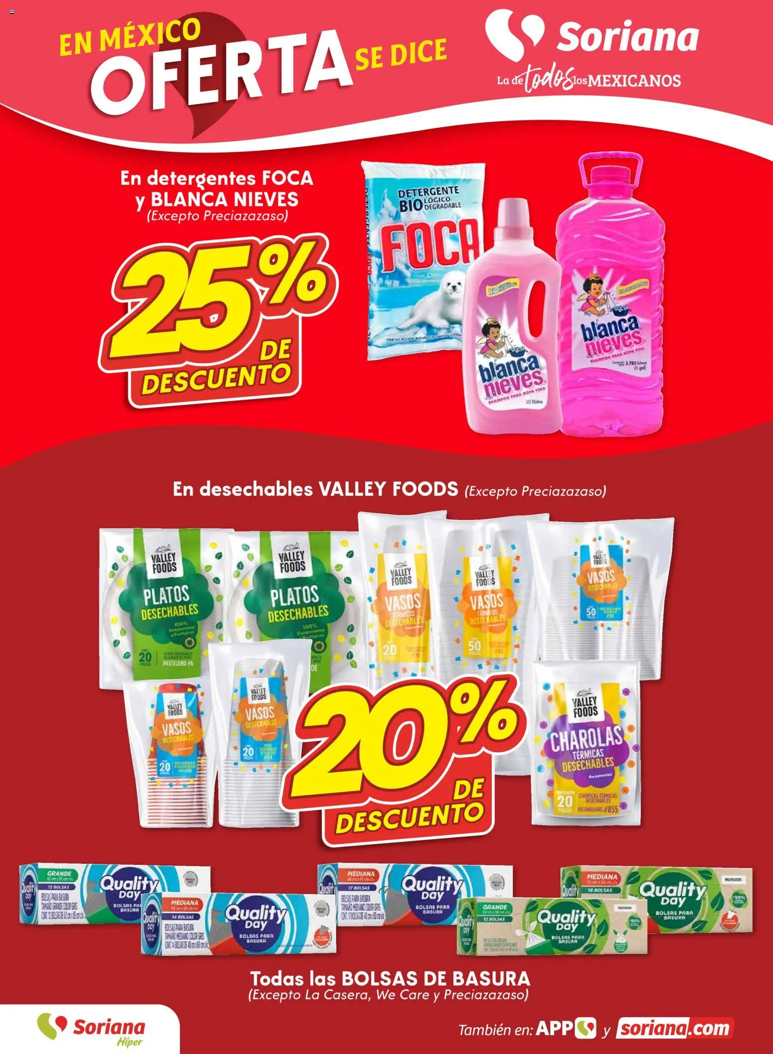 Nuevas ofertas de Soriana válidas en toda la República Mexicana desde el 23.10.2025. ¡Encuentra las mejores ofertas en Soriana - Fin de Semana Híper: Ags, Nay, Jal, Qro, Col, Mich, Gto, Hgo, Tlax, Mor, Pue, Gro, Oax, Edo. de Mex, Valle de México, Za! | Página: 4 | Productos: Detergente, Ropa, Vasos