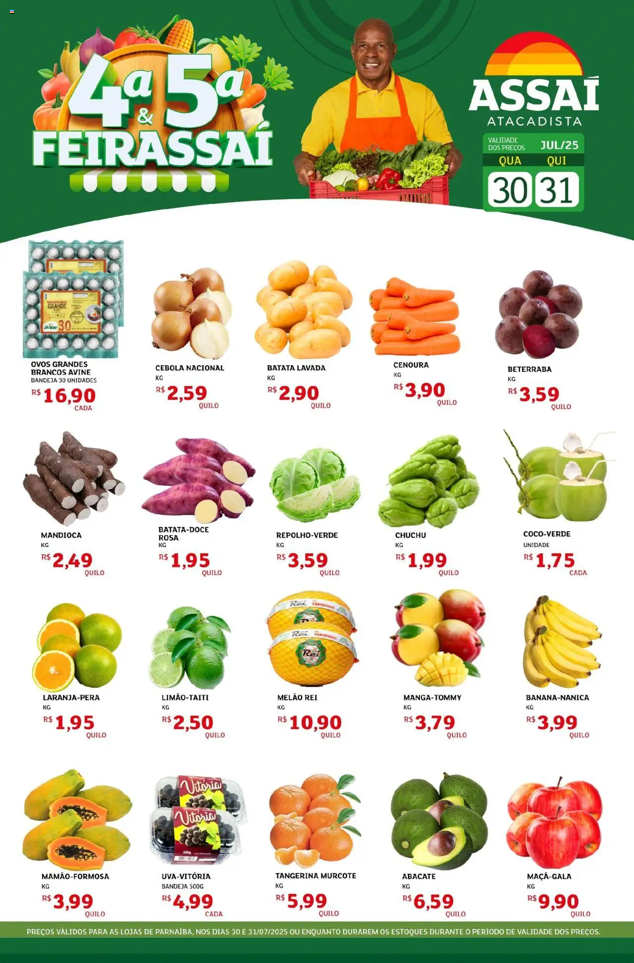Assaí Atacadista Folheto - válido de 30.07.2025 | Página: 1 | Produtos: Melão, Beterraba, Cenoura, Batata