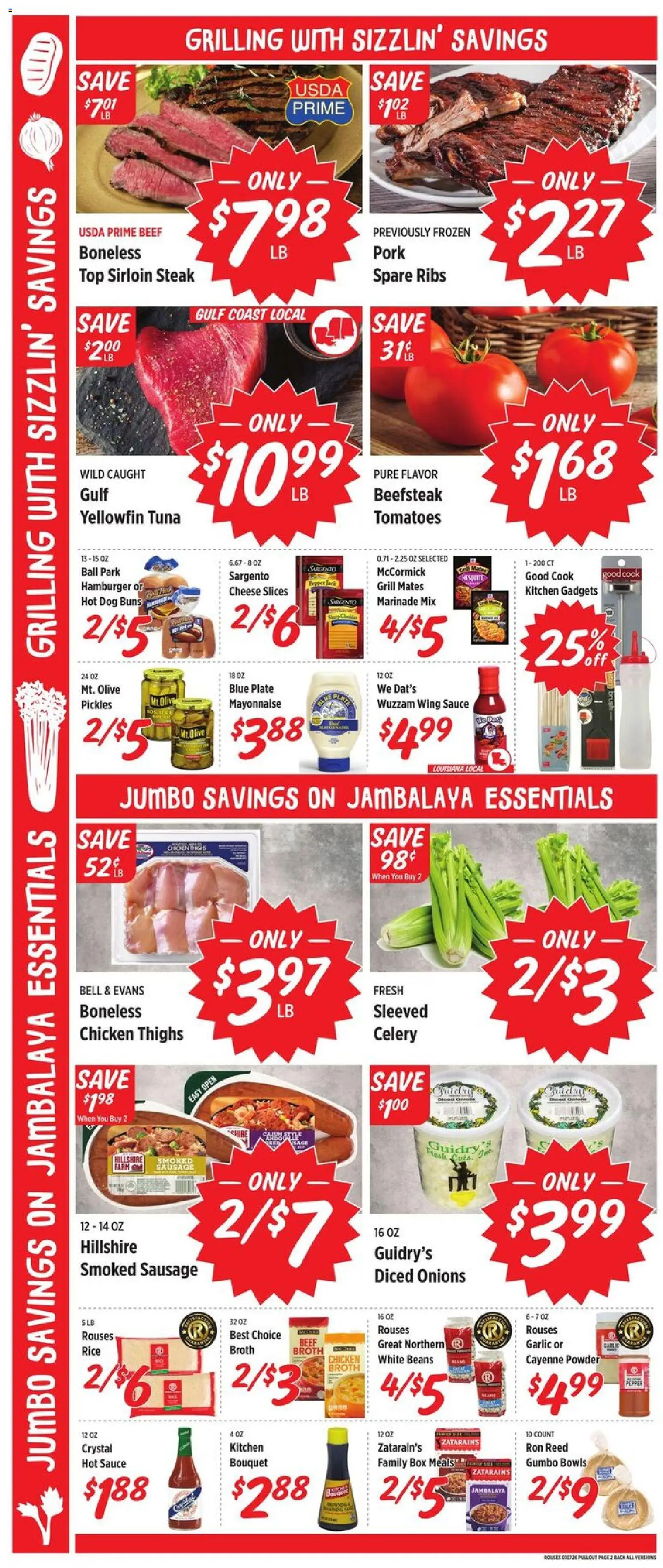 Rouses Weekly Ad - MS - valid from 07.01.2026 | Page: 5 | Products: Pork, Tomatoes, Mayonnaise, Garlic