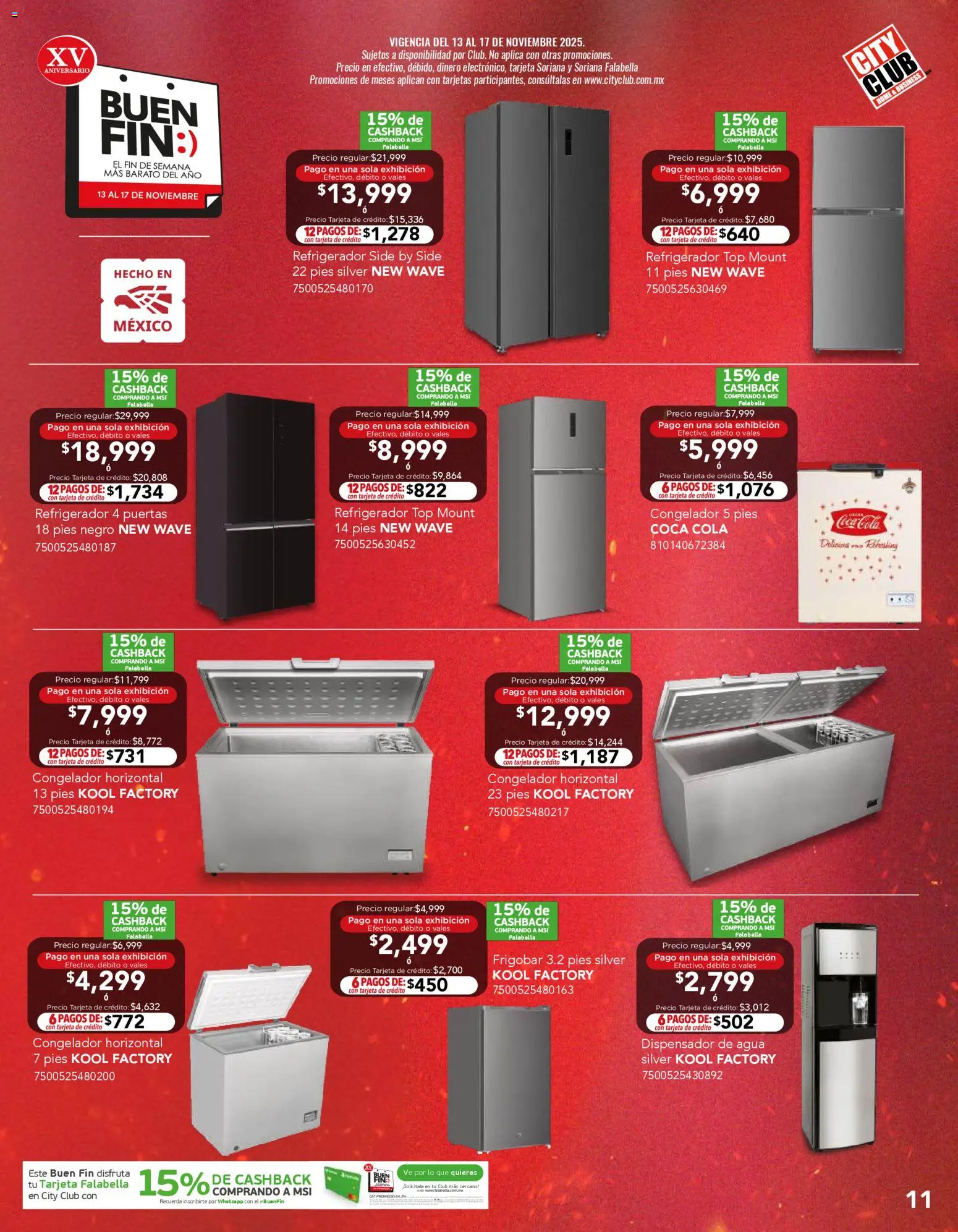 Nuevas ofertas de City Club válidas en toda la República Mexicana desde el 12.11.2025. ¡Encuentra las mejores ofertas en City Club Buen Fin! | Página: 11 | Productos: Refrigerador, Agua, Frigobar, Congelador