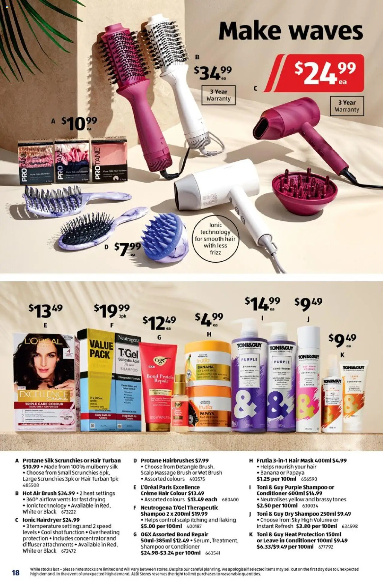 Aldi catalogue - valid from 22.10.2025 | Page: 18 | Products: Brush, Hair colour, Mask, Scrunchies
