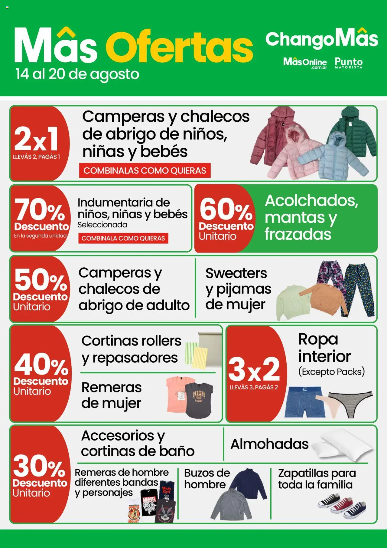 Changomas MasOfertas Indumentaria │ válido desde el 14.08.2025 | Página: 1 | Productos: Cortinas, Baño, Ropa, Zapatillas