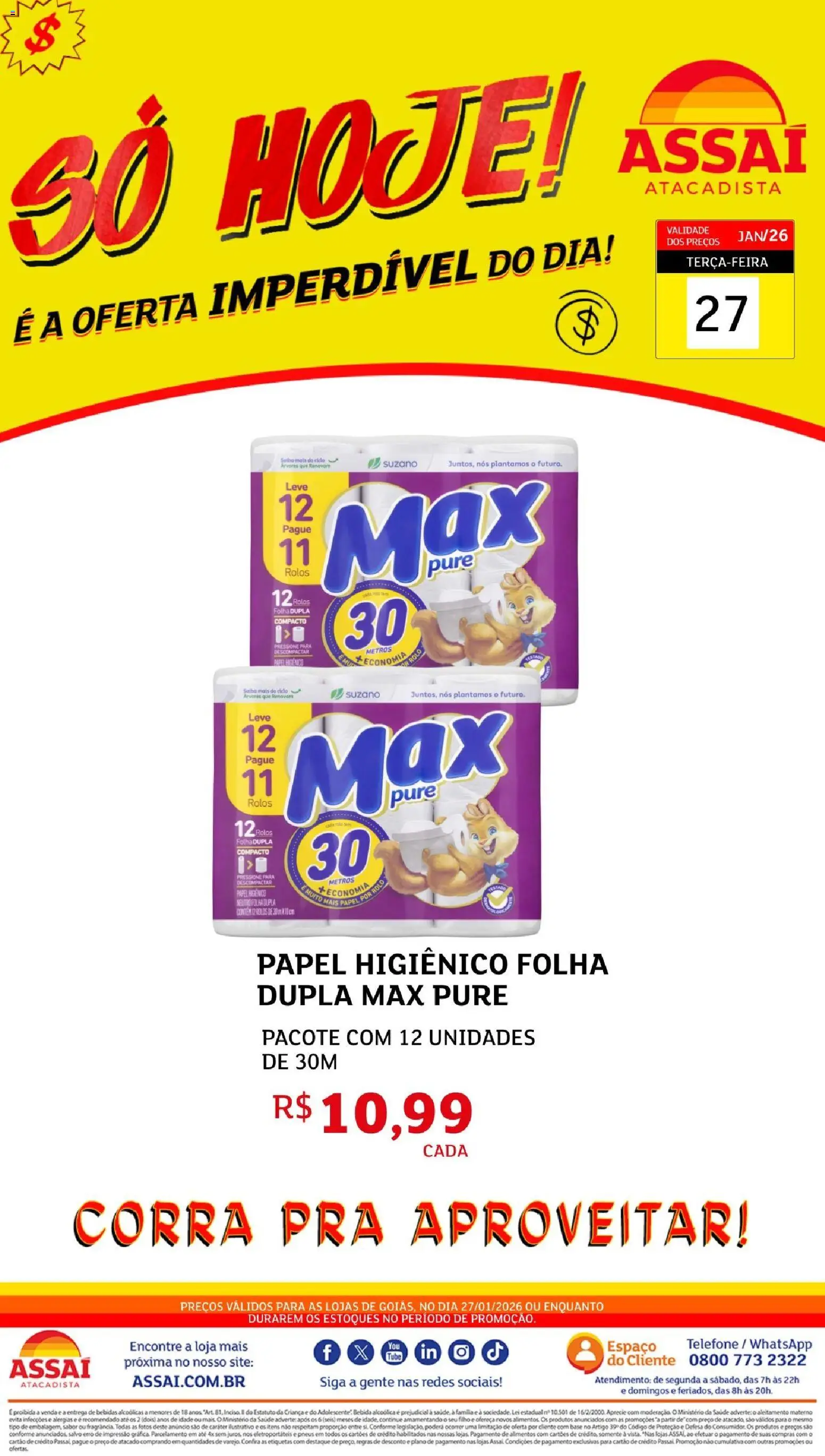 Assaí Atacadista Folheto - válido de 27.01.2026 | Página: 1 | Produtos: Rolo, Base, Bebida, Telefone