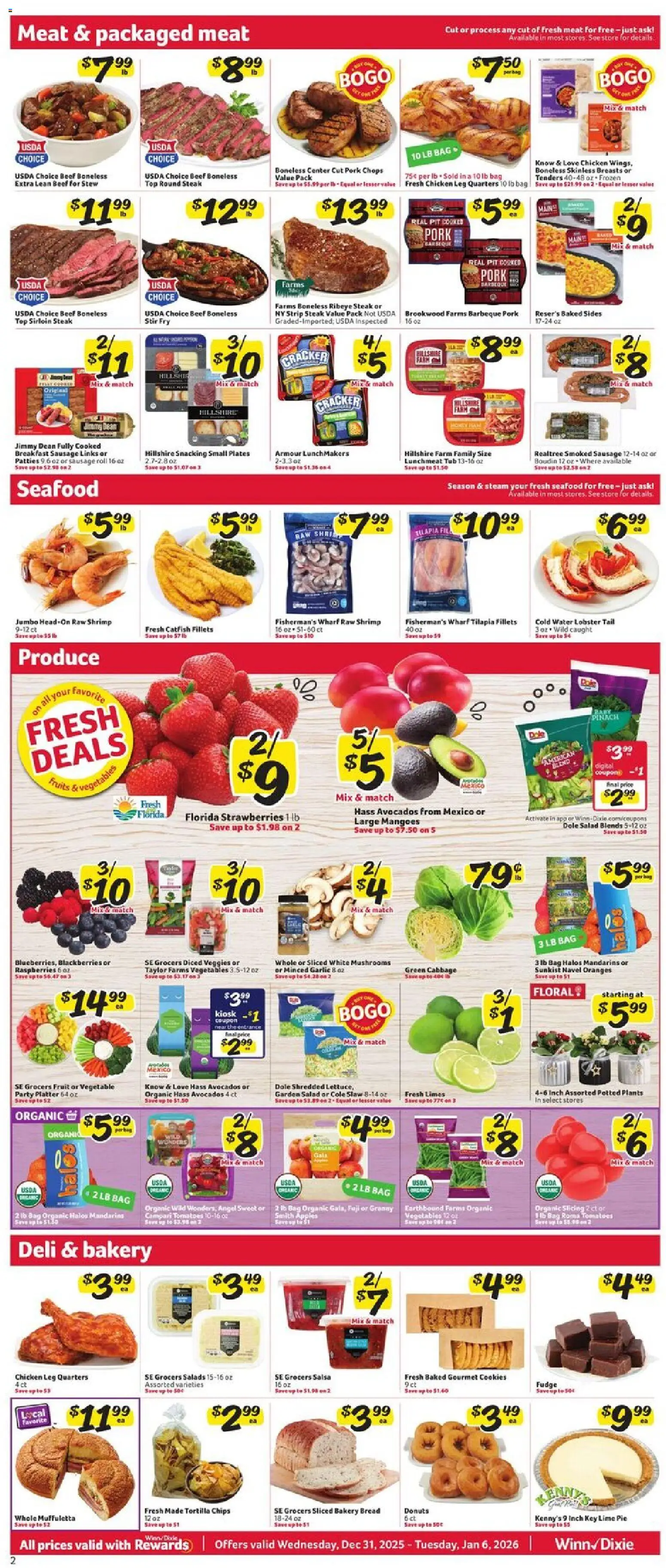 Winn Dixie Weekly Circular - LA - valid from 31.12.2025 | Page: 2 | Products: Mandarins, Pork, Beef, Cabbage