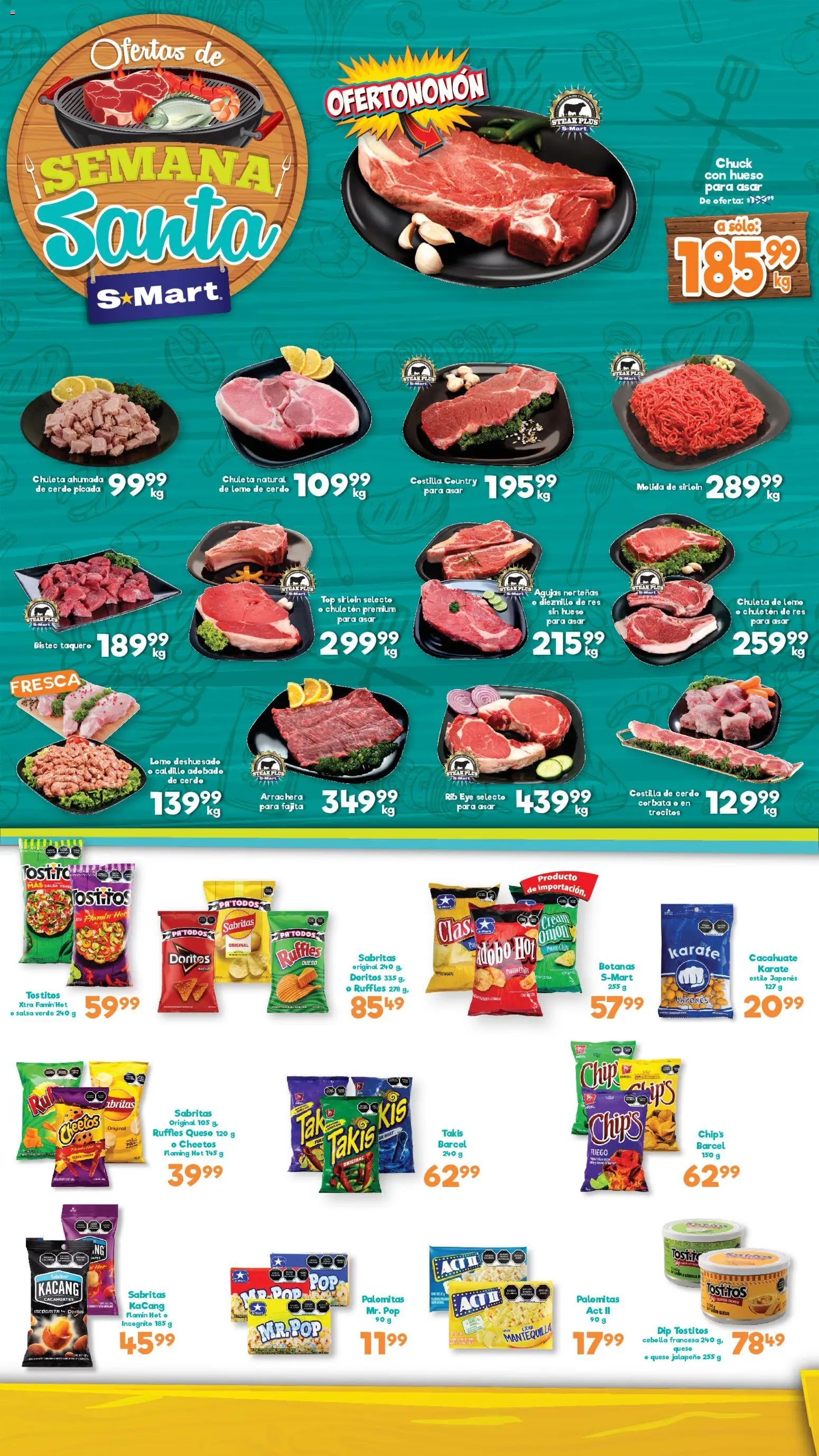 Nuevas ofertas de S-Mart válidas en toda la República Mexicana desde el 04.04.2026. ¡Encuentra las mejores ofertas en S-Mart folleto Ofertas de feria Chihuahua! | Página: 1 | Productos: Cacahuate, Queso, Res, Corbata