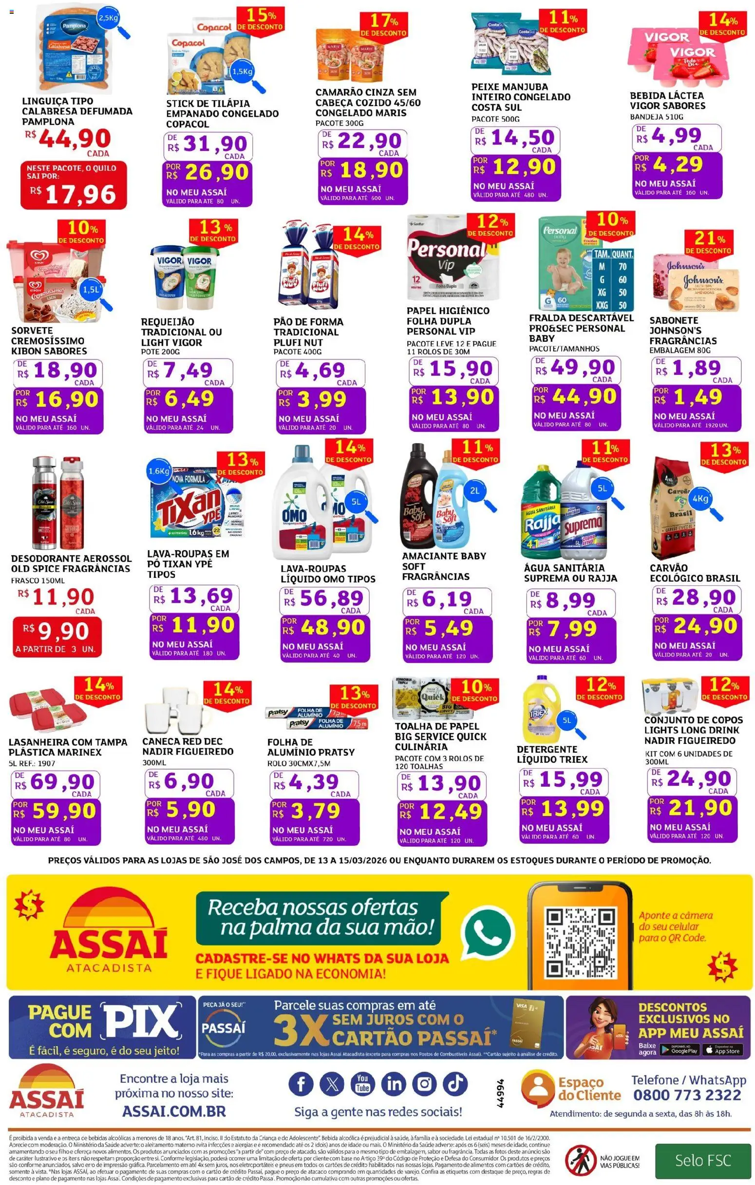 Assaí Atacadista Folheto - válido de 13.03.2026 | Página: 2 | Produtos: Camarão, Pão, Pneus, Sorvete