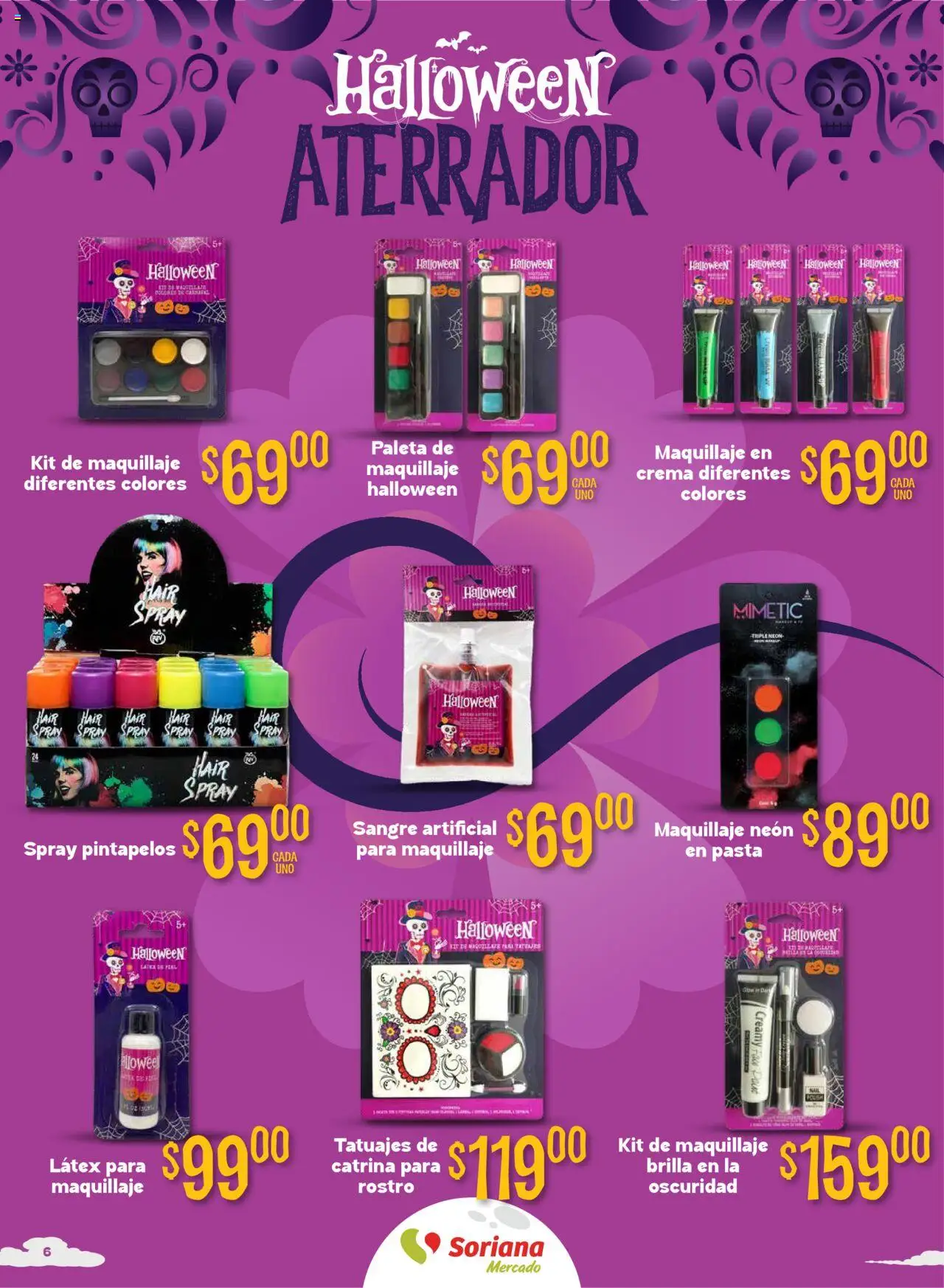 Nuevas ofertas de Soriana válidas en toda la República Mexicana desde el 25.09.2025. ¡Encuentra las mejores ofertas en Soriana - Halloween y Día de Muertos Mercado Nacional! | Página: 6 | Productos: Paleta, Crema, Pasta, Maquillaje