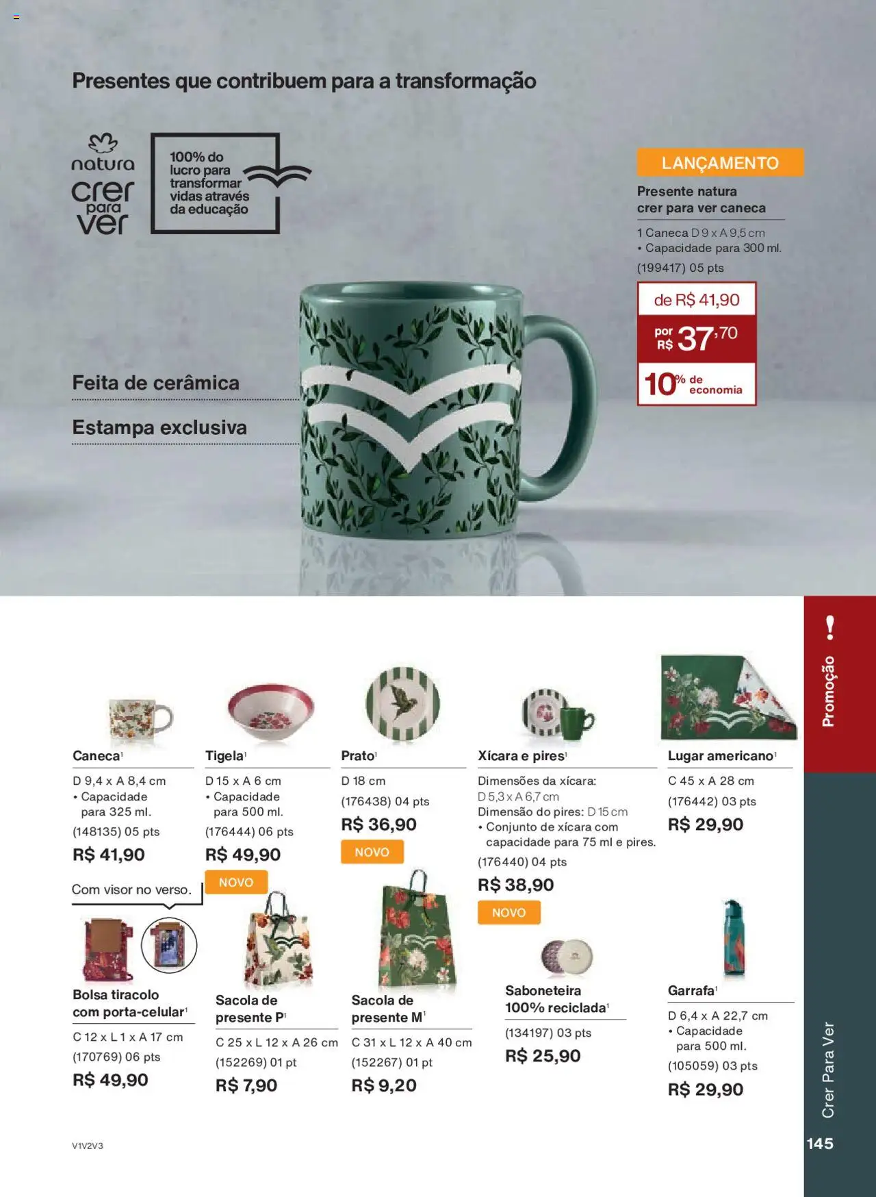 Natura Folheto - válido de 05.06.2025 | Página: 145 | Produtos: Caneca, Bolsa, Saboneteira, Tigela