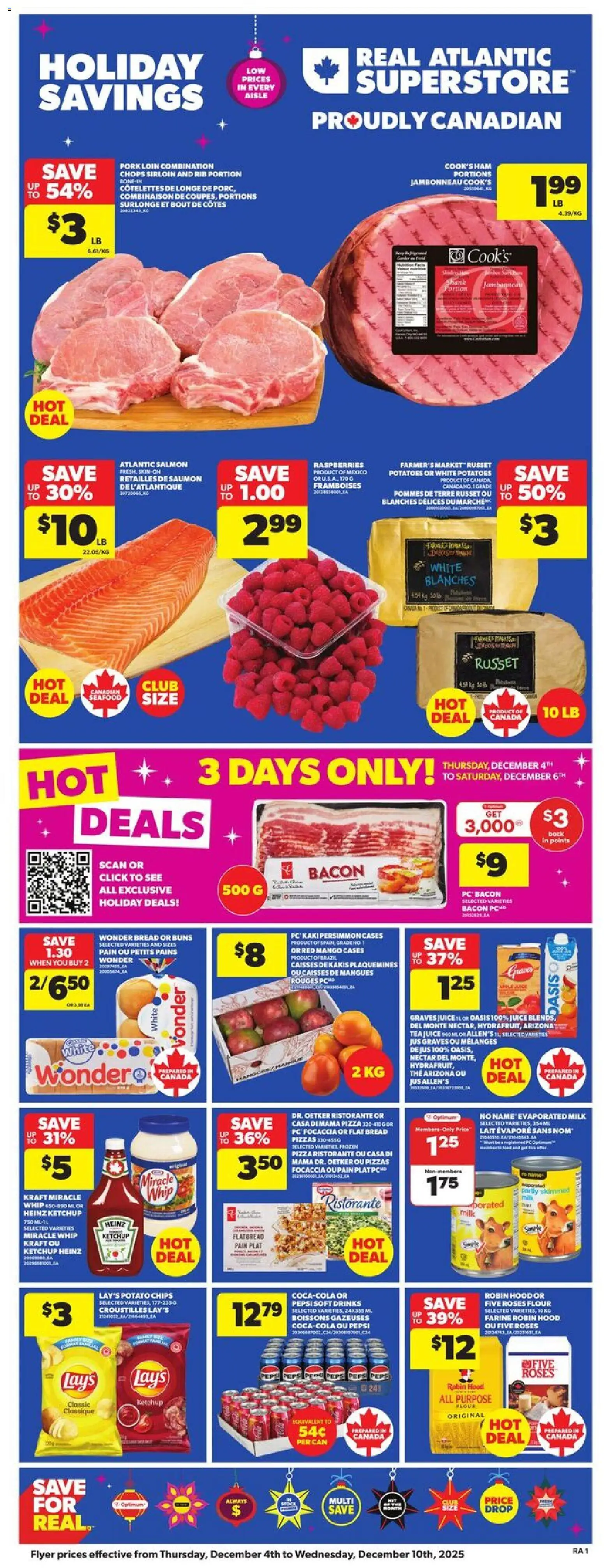 Atlantic Superstore flyer valid from 04.12.2025 | Page: 3 | Products: Tea, Chips, Bread, Pork
