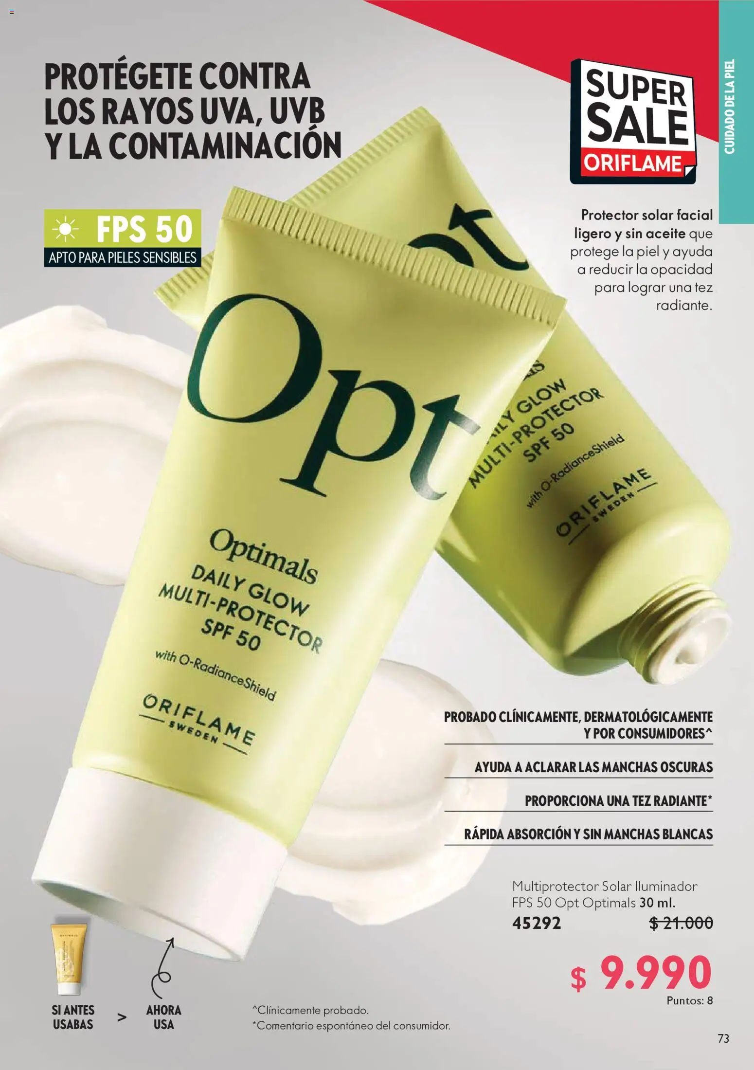Oriflame catálogo │ válido desde el 25.10.2025 | Página: 73 | Productos: Protector solar, Aceite, Iluminador