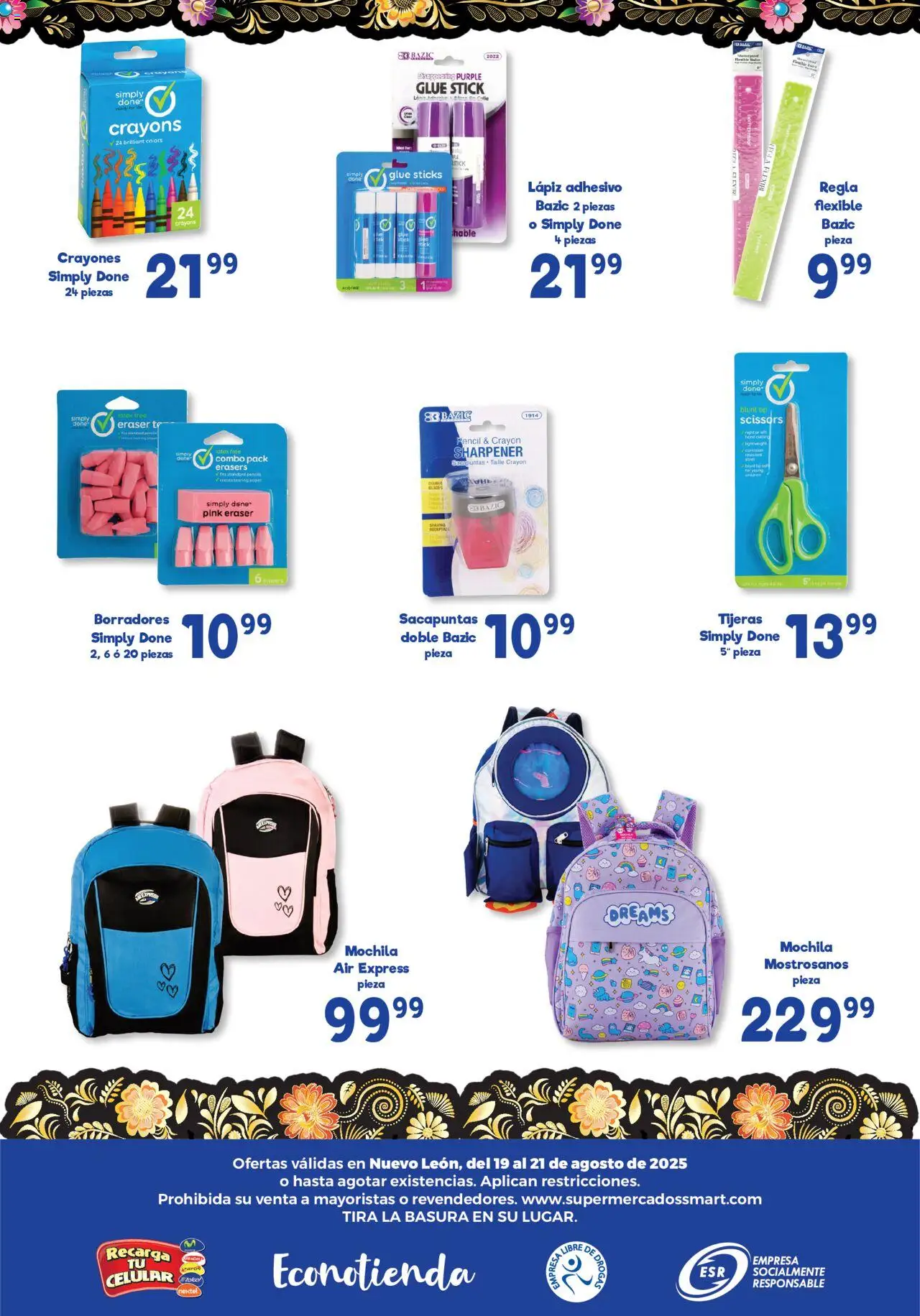 Nuevas ofertas de S-Mart válidas en toda la República Mexicana desde el 19.08.2025. ¡Encuentra las mejores ofertas en S-Mart - Folleto de Feria - Monterrey! | Página: 6 | Productos: Sacapuntas, Mochila, Flexible
