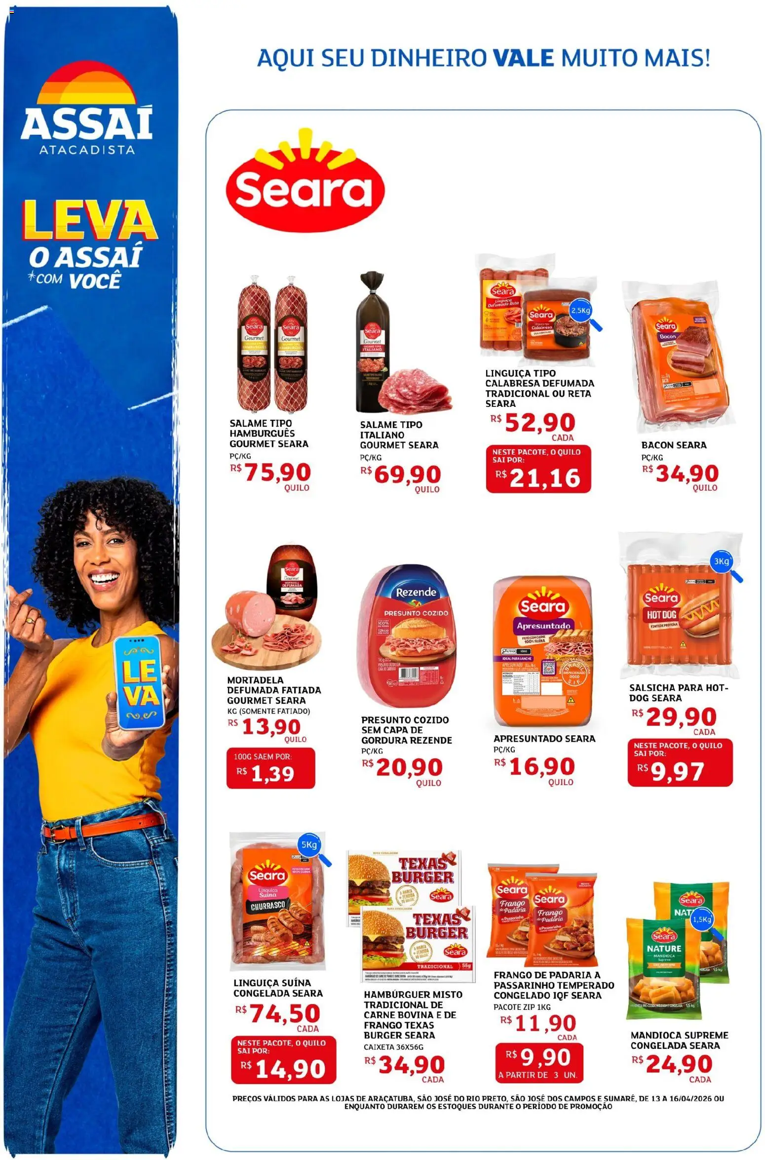 Assaí Atacadista Folheto - válido de 13.04.2026 | Página: 2 | Produtos: Salsicha, Presunto, Hambúrguer, Frango
