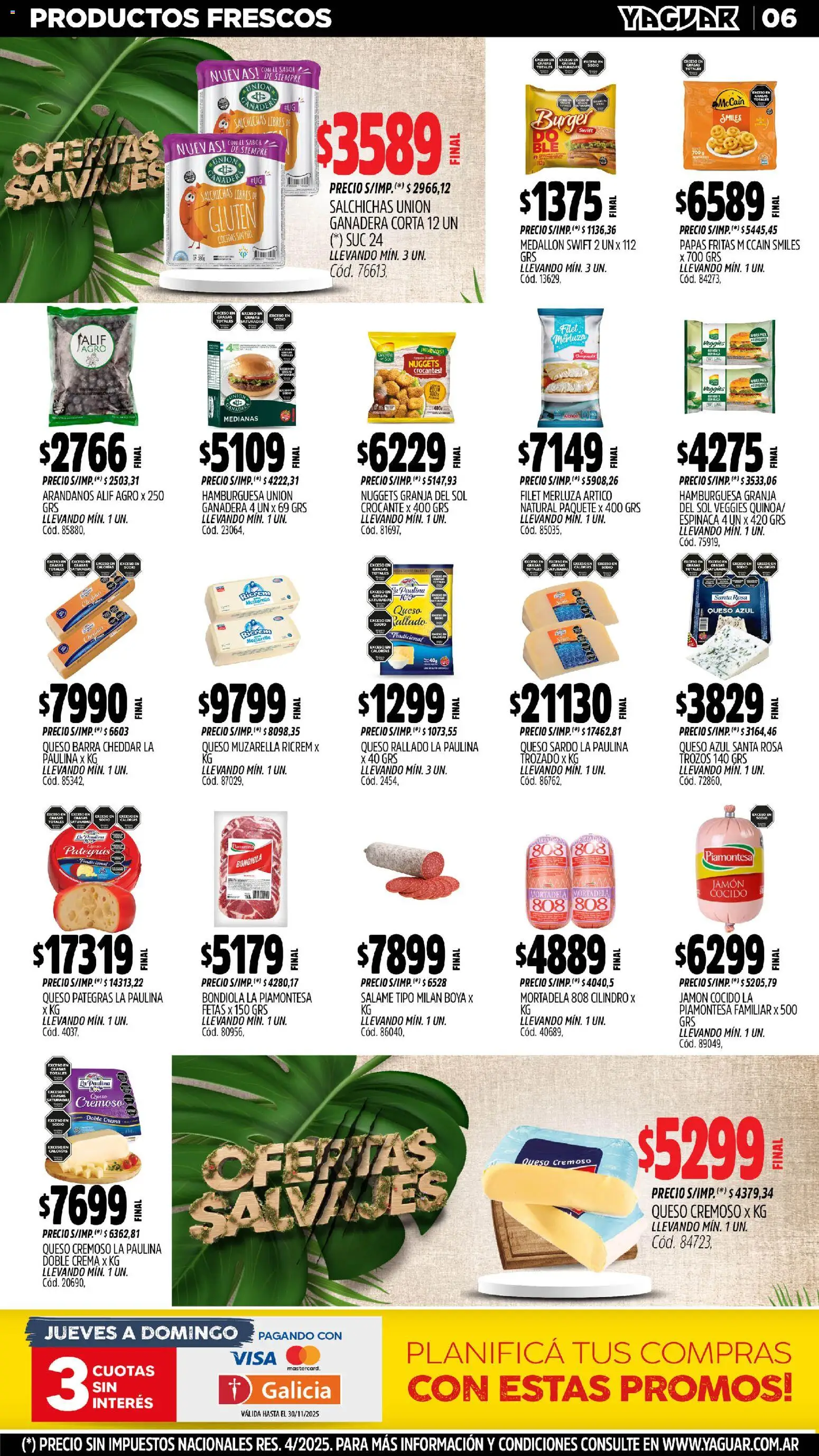Yaguar - Jujuy │ válido desde el 03.11.2025 | Página: 6 | Productos: Mortadela, Jamón, Papas fritas, Crema